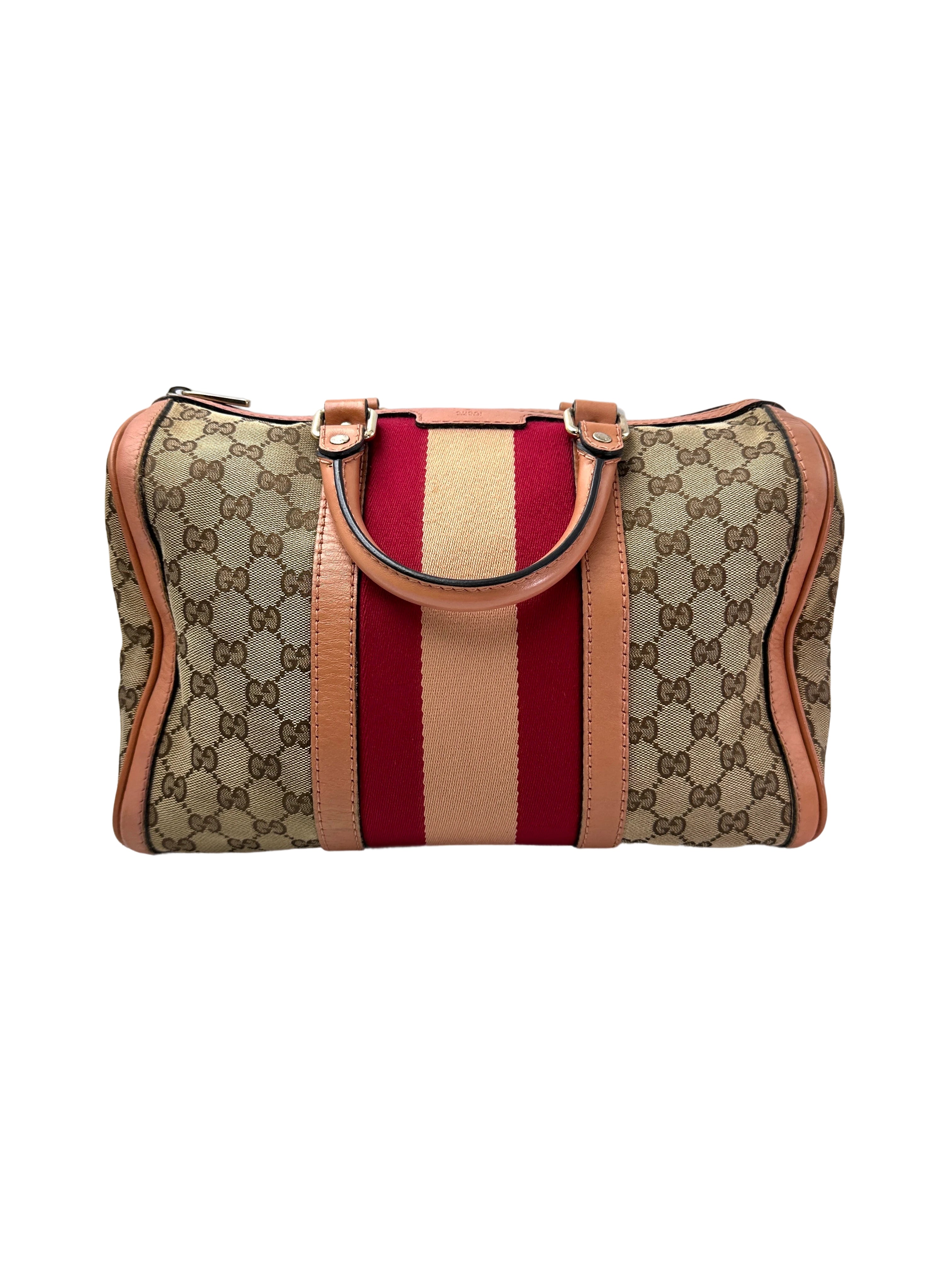 Gucci GG Canvas Boston Bag With Red Stripe GG987