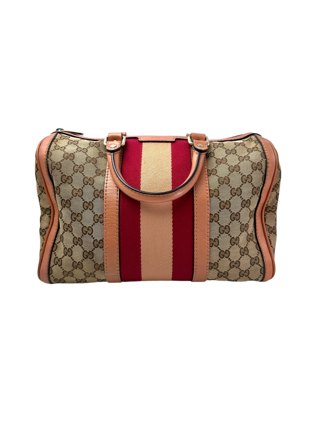 Gucci GG Canvas Boston Bag With Red Stripe GG987