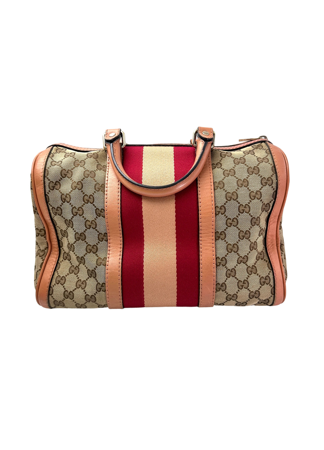 Gucci GG Canvas Boston Bag With Red Stripe GG987