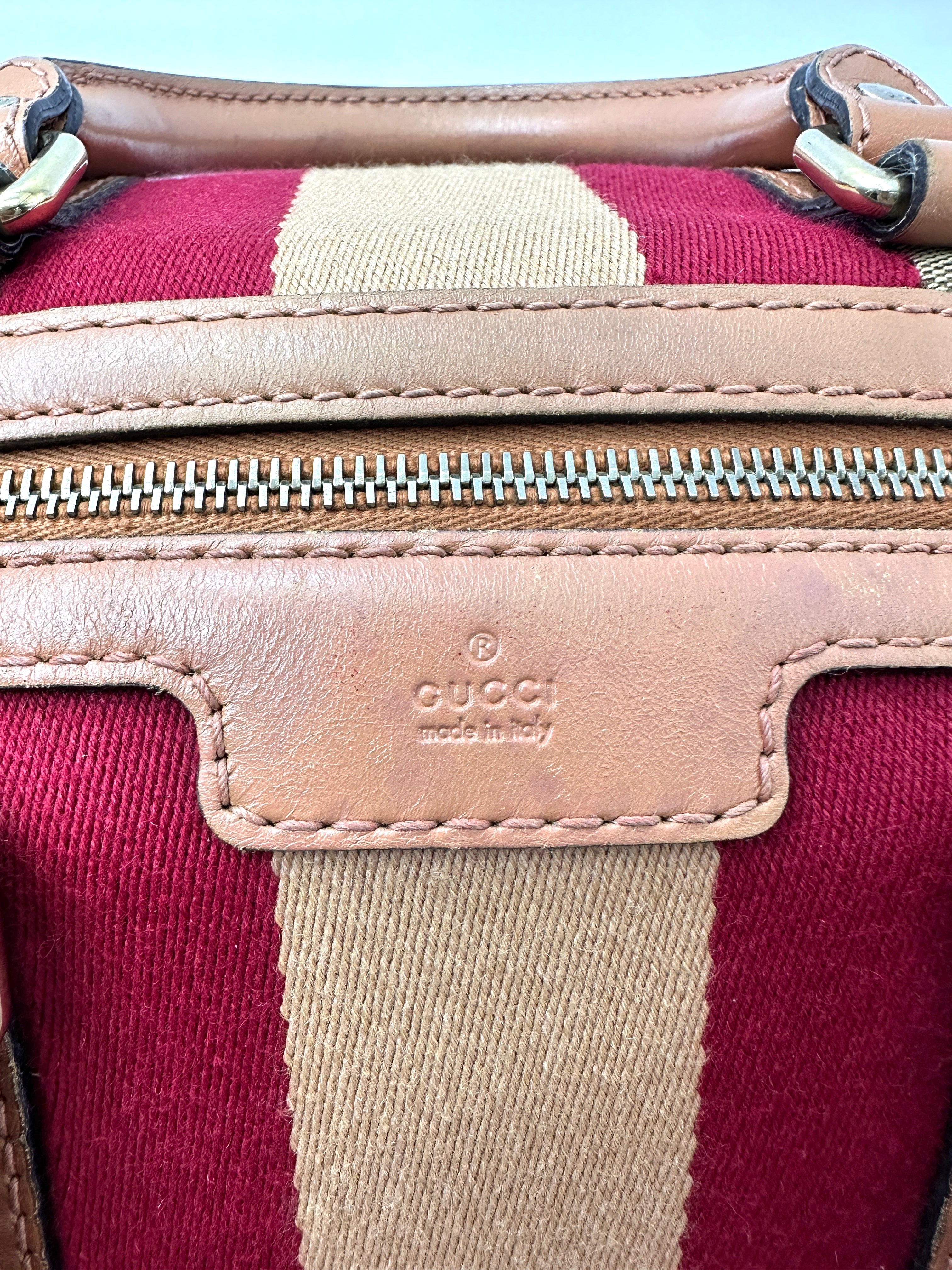 Gucci GG Canvas Boston Bag With Red Stripe GG987