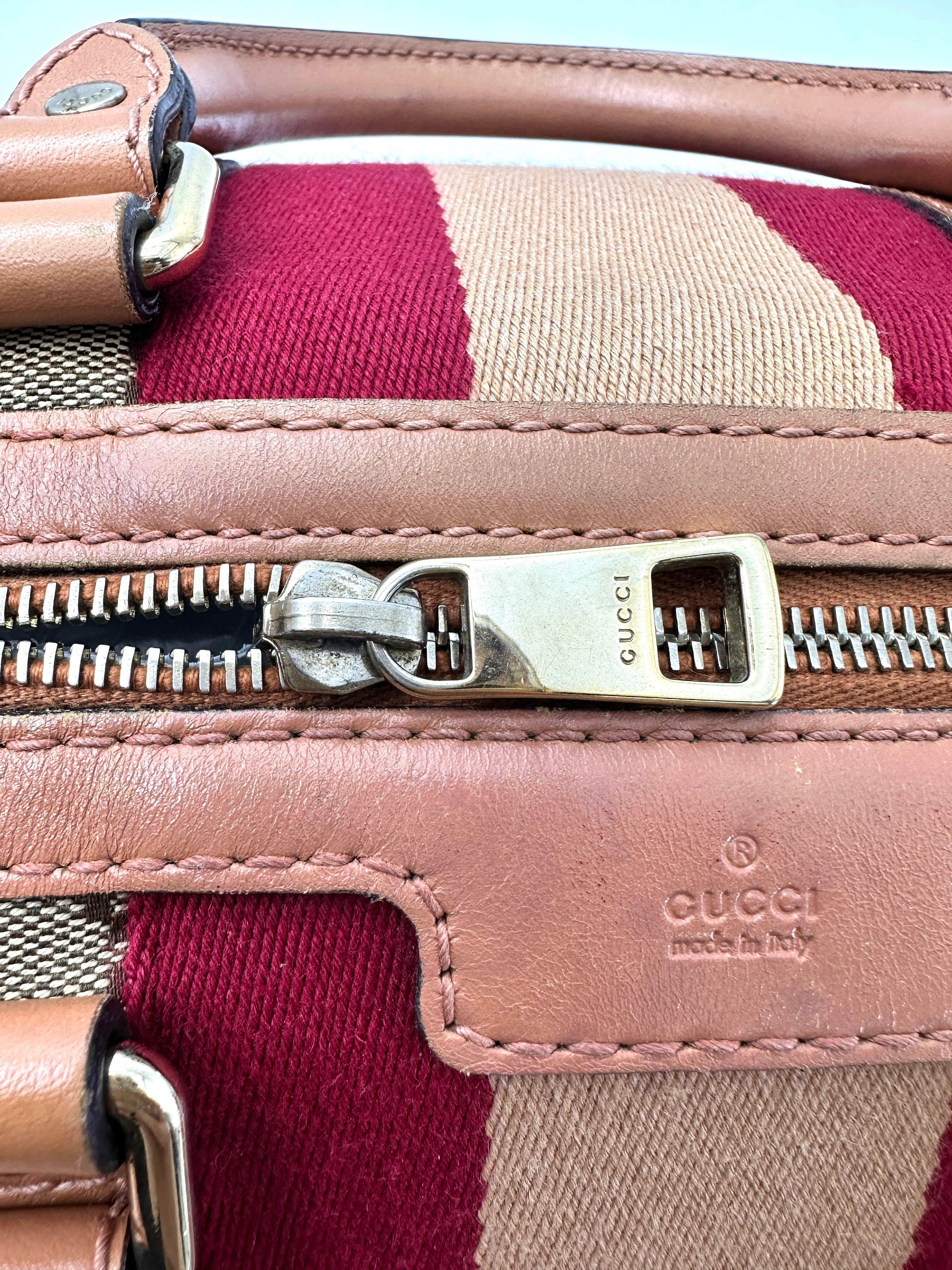 Gucci GG Canvas Boston Bag With Red Stripe GG987