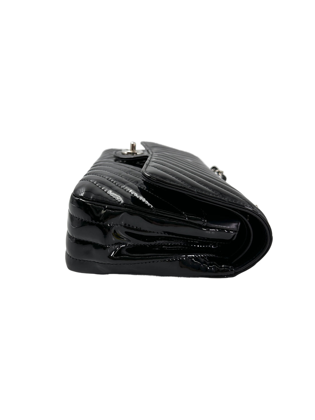 Chanel Classic Flap Black Chevron Quilted Patent Leather Medium Size Shoulder Bag With Silver Buckle(24***71) IRIS219