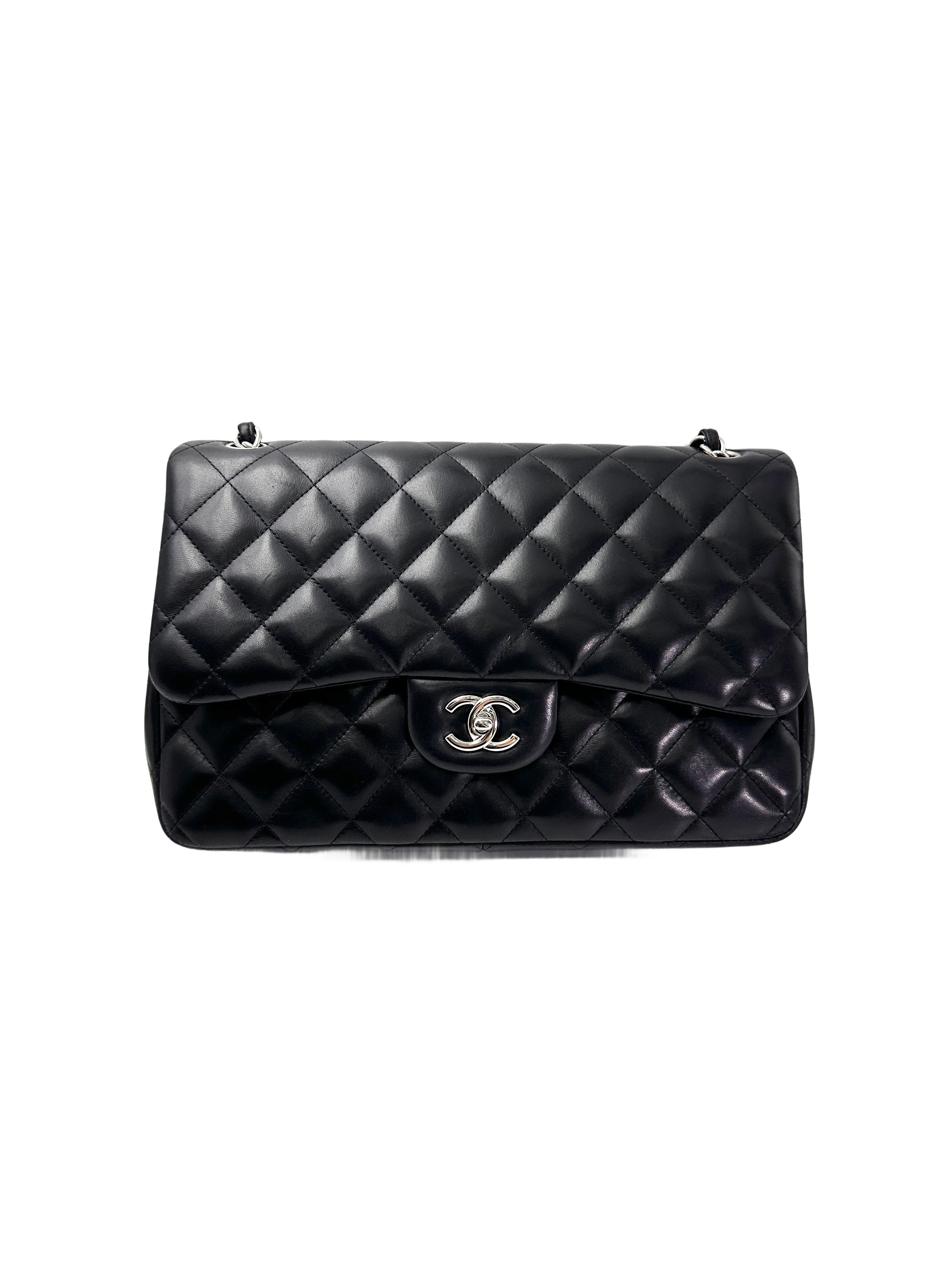 Chanel Classic Flap Black Quilted Lambskin Jumbo Shoulder Bag With Silver Buckle(19***91) CC1956