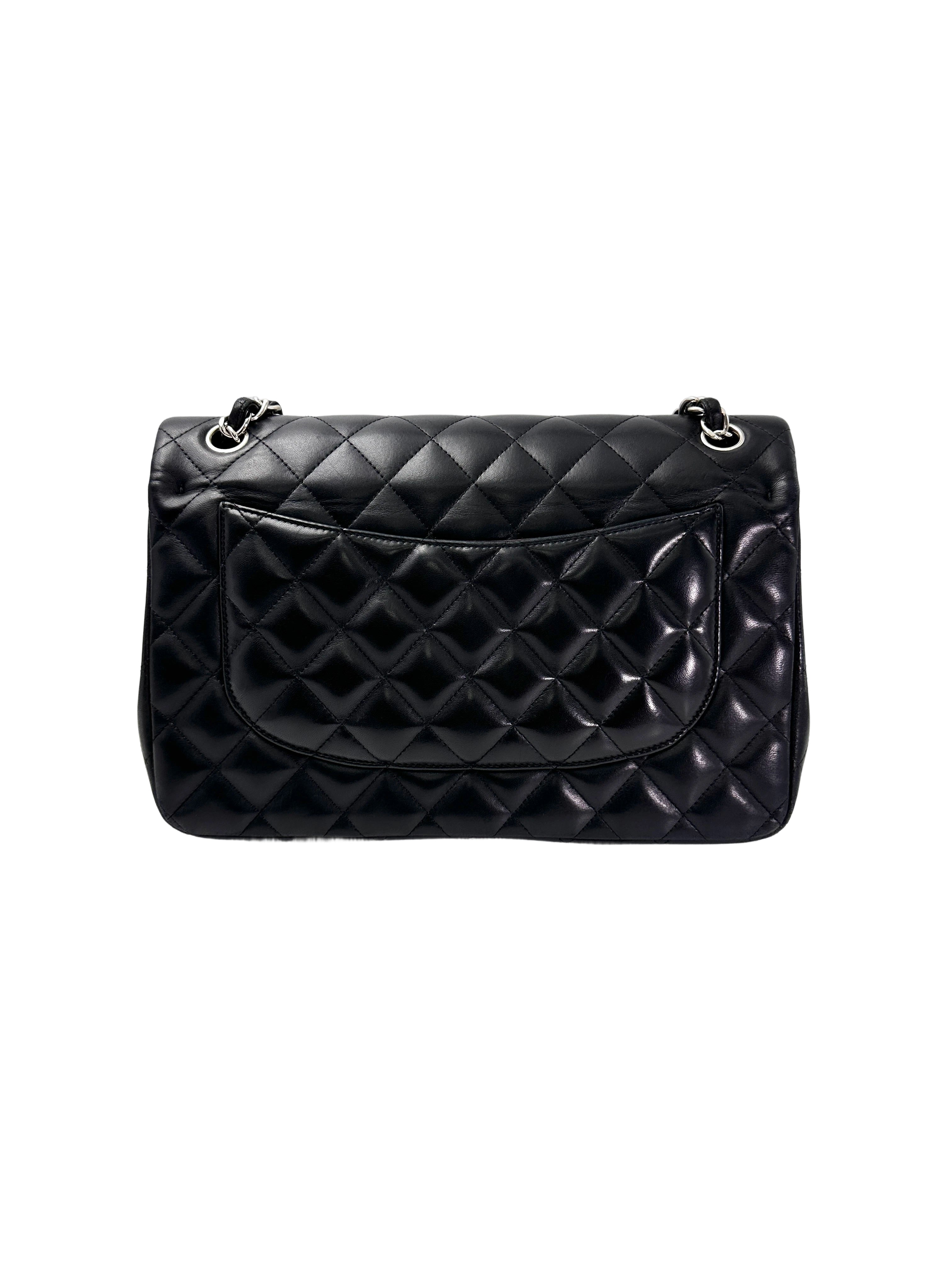 Chanel Classic Flap Black Quilted Lambskin Jumbo Shoulder Bag With Silver Buckle(19***91) CC1956