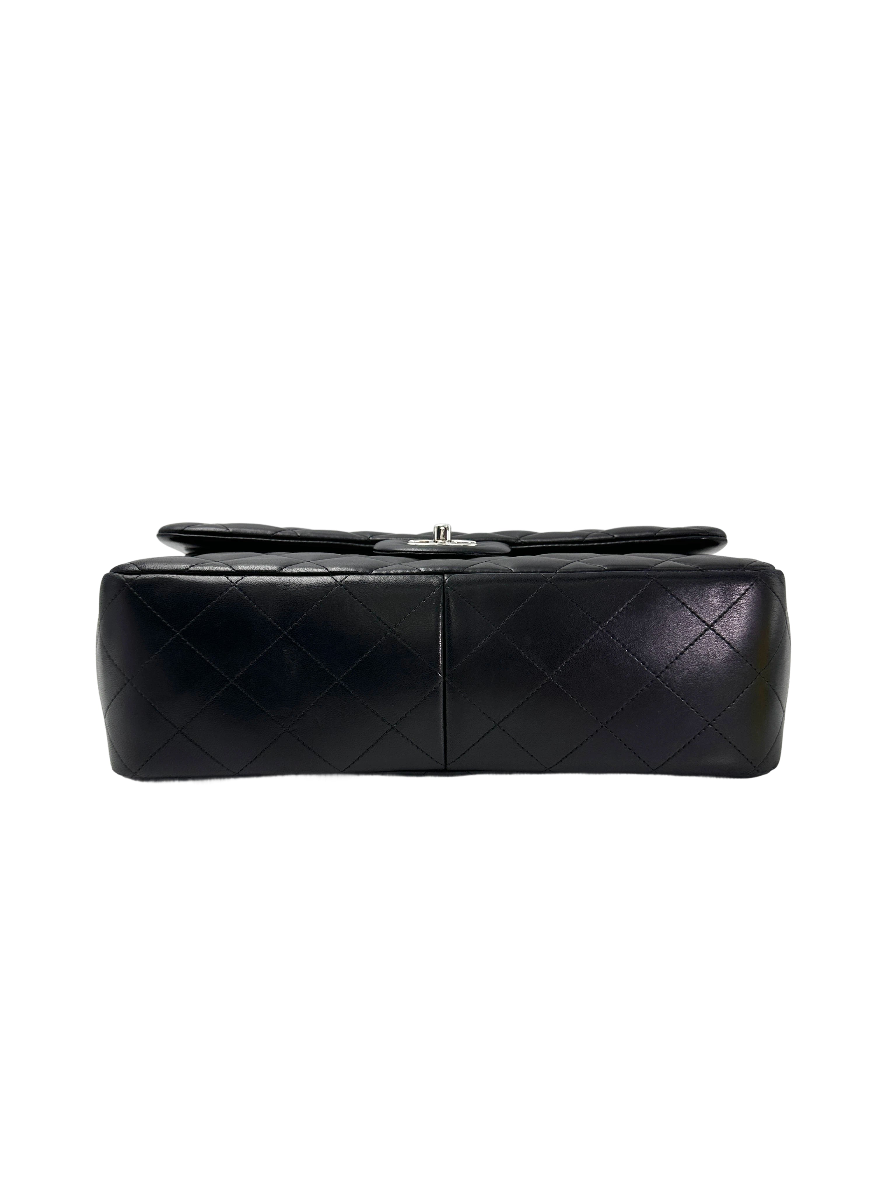 Chanel Classic Flap Black Quilted Lambskin Jumbo Shoulder Bag With Silver Buckle(19***91) CC1956