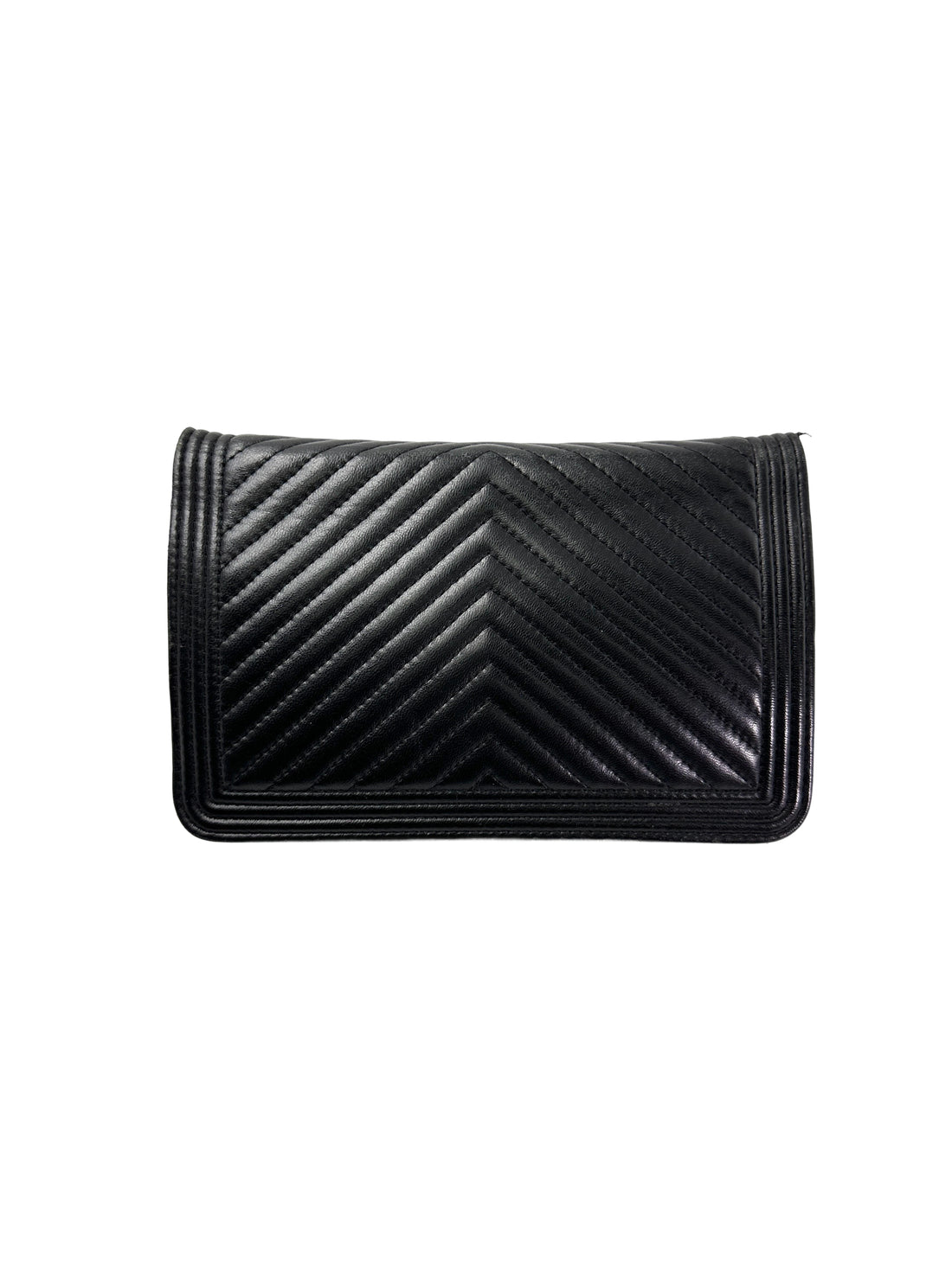 Chanel LeBoy Black Chevron Quilted Wallet On Chain With Gold Buckle(25***87) CC1957