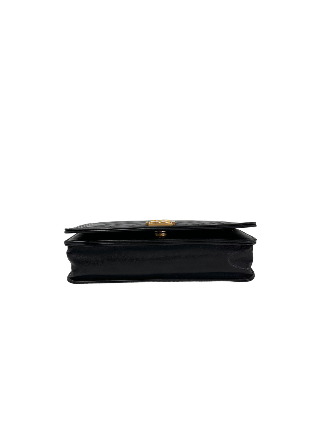 Chanel LeBoy Black Chevron Quilted Wallet On Chain With Gold Buckle(25***87) CC1957