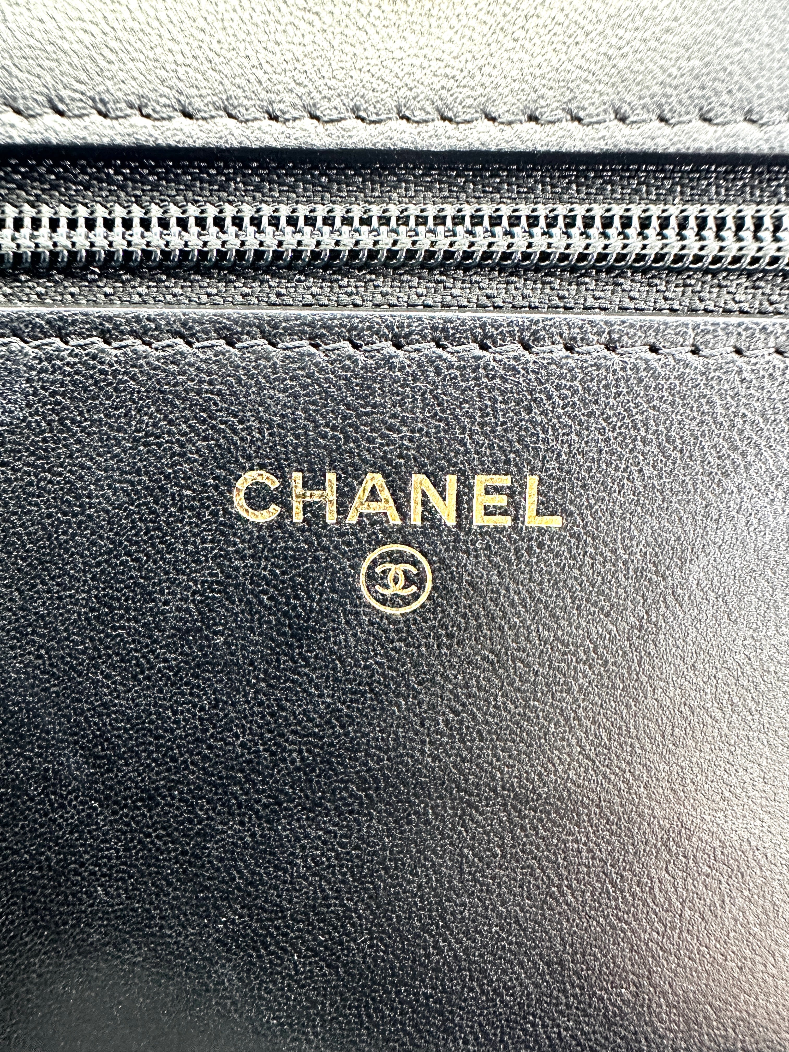 Chanel LeBoy Black Chevron Quilted Wallet On Chain With Gold Buckle(25***87) CC1957