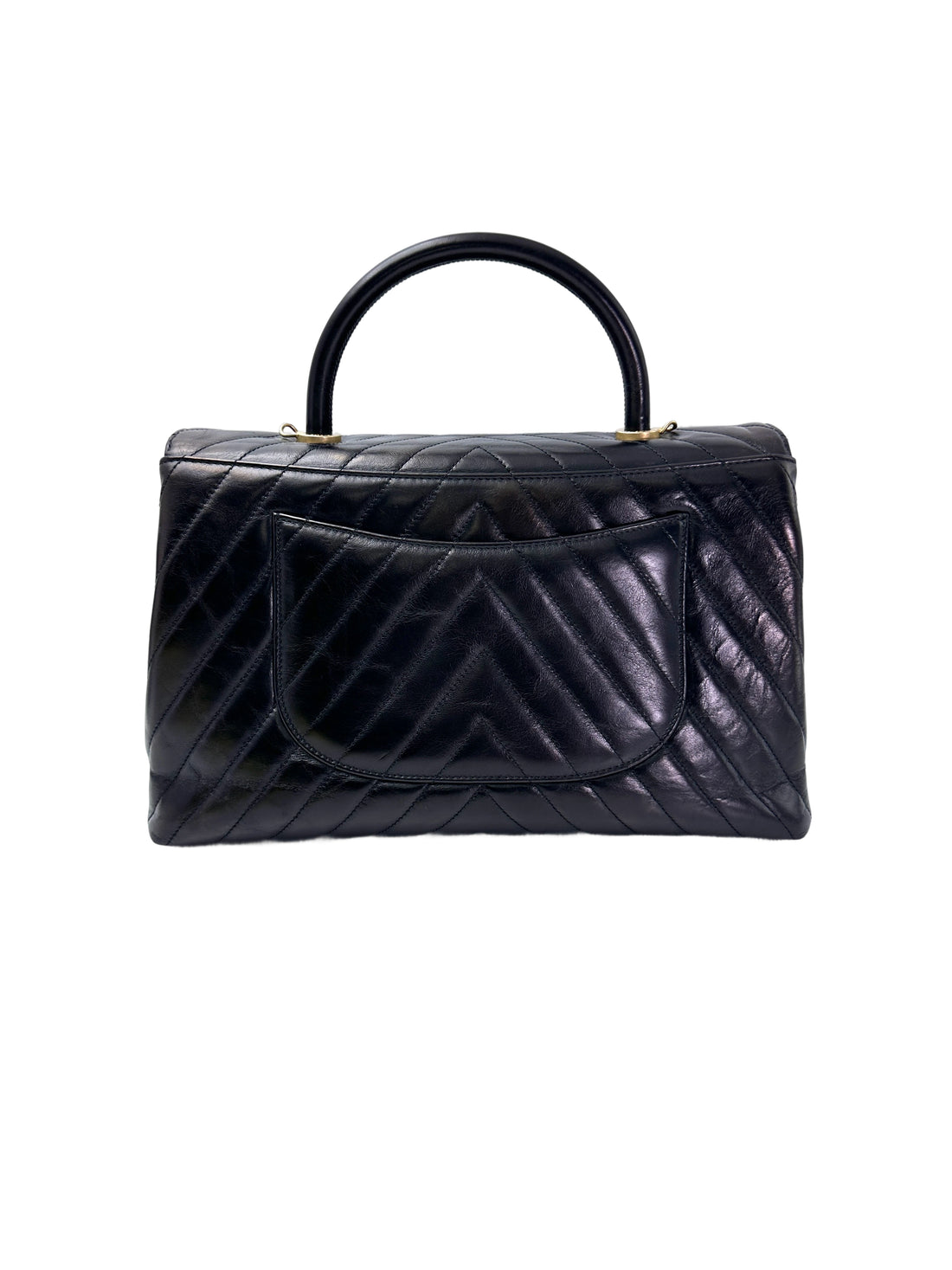 Chanel CoCo Handle Black Chevron Quilted Calfskin Large Size Shoulder Bag(24***06) CC1958