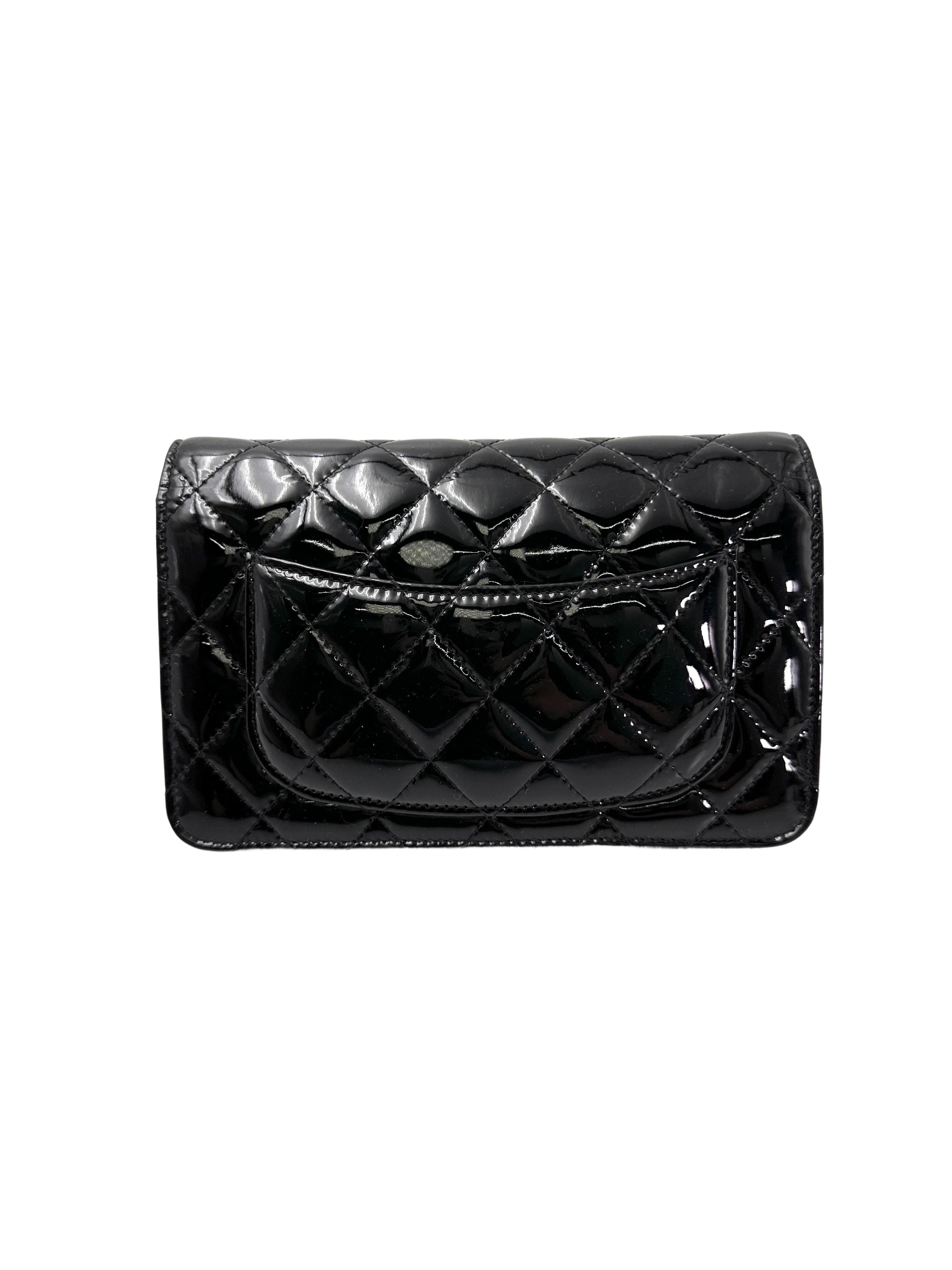 Chanel Black Quilted Patent Leather Wallet On Chain With Silver Buckle(20***91) CC1959