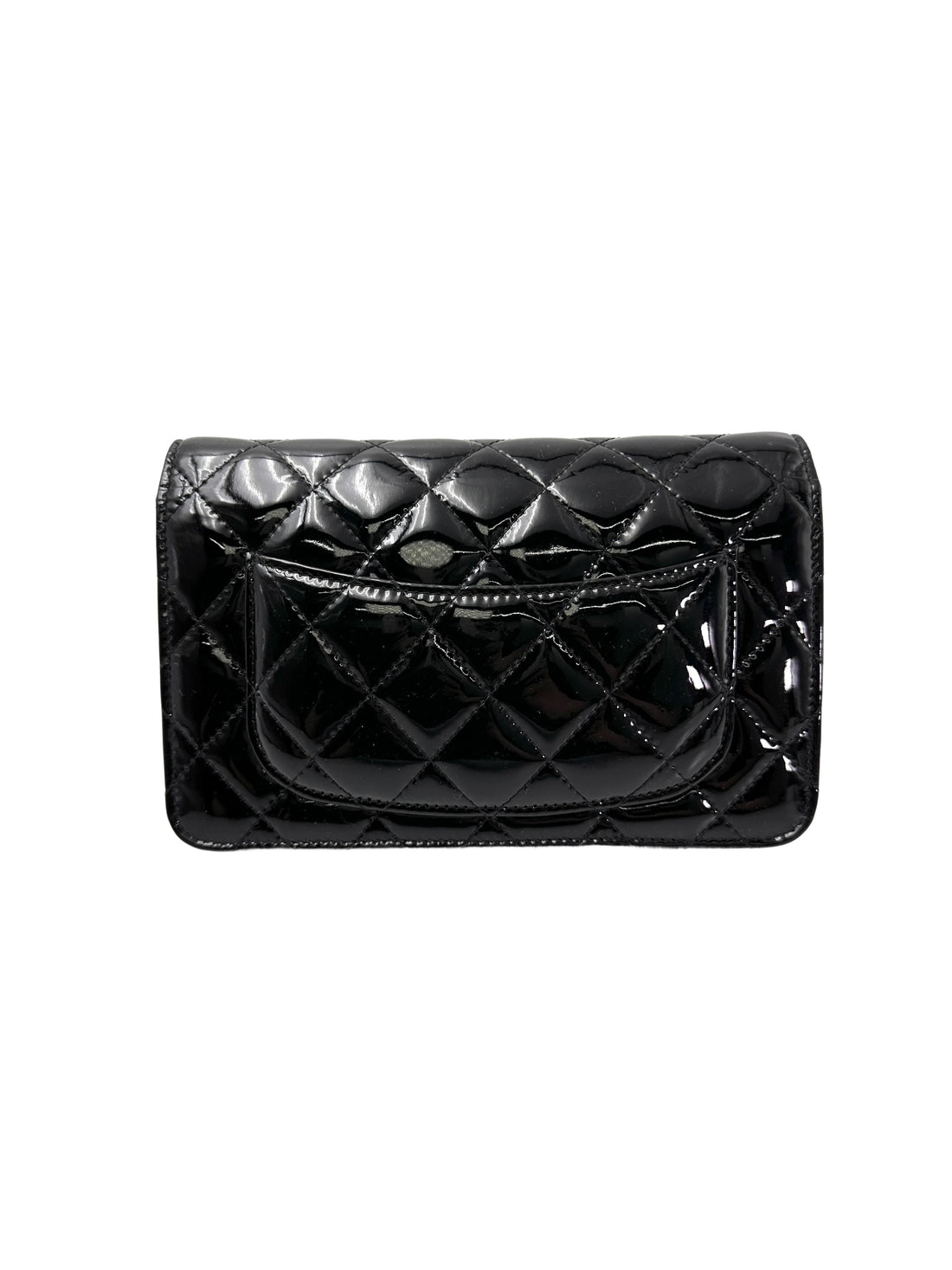 Chanel Black Quilted Patent Leather Wallet On Chain With Silver Buckle(20***91) CC1959