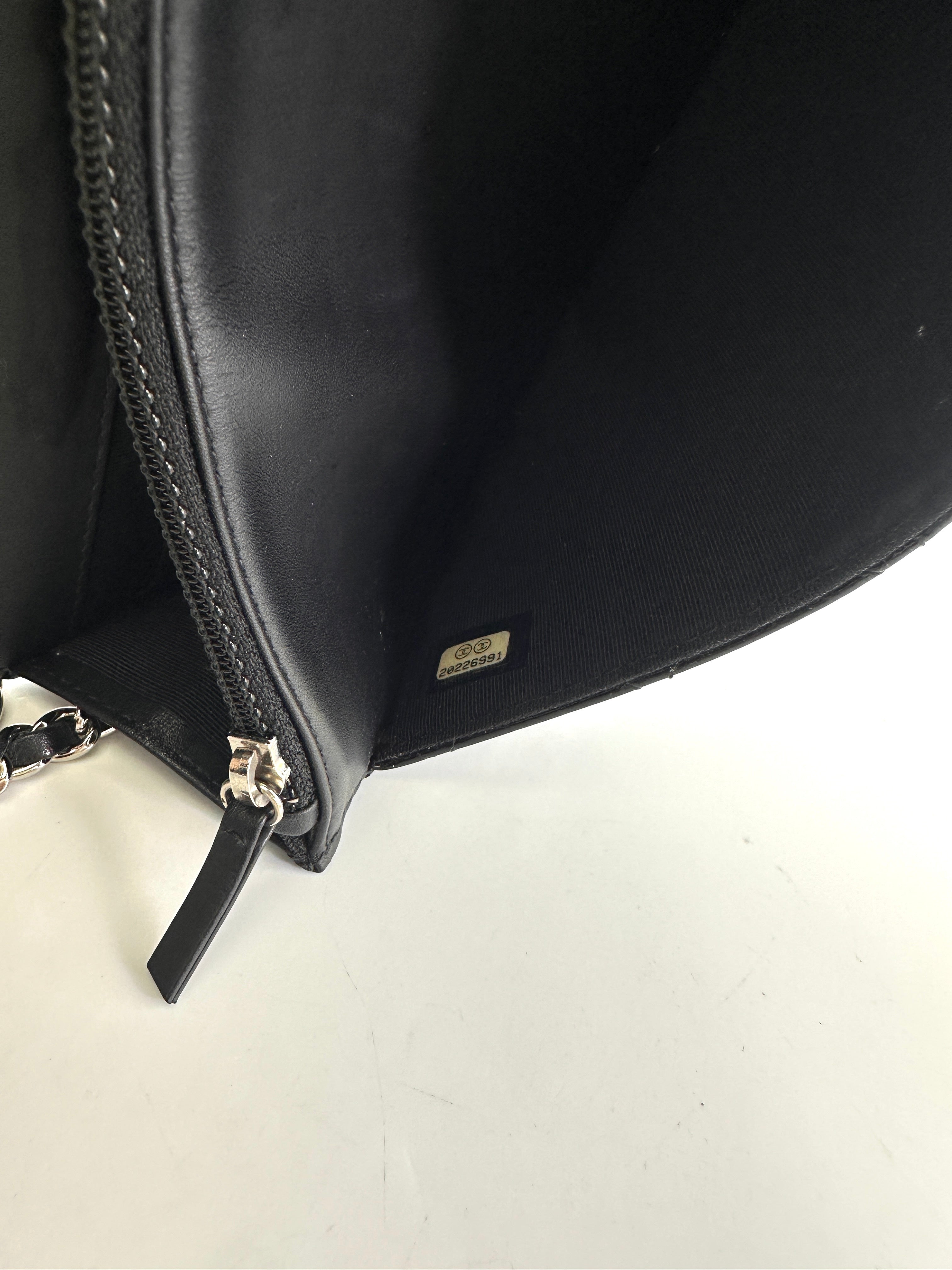 Chanel Black Quilted Patent Leather Wallet On Chain With Silver Buckle(20***91) CC1959