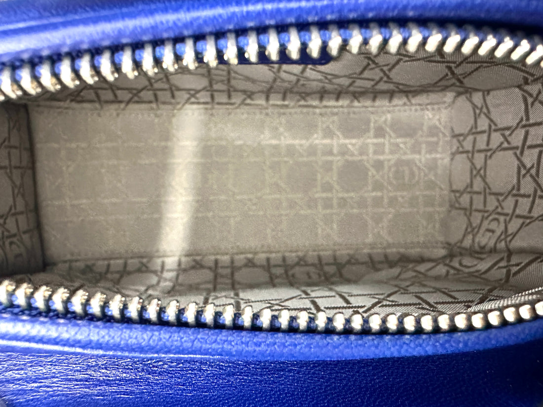 Christian Dior Lady Dior Blue Cannage Leather Handle Bag With Silver Charms DR731