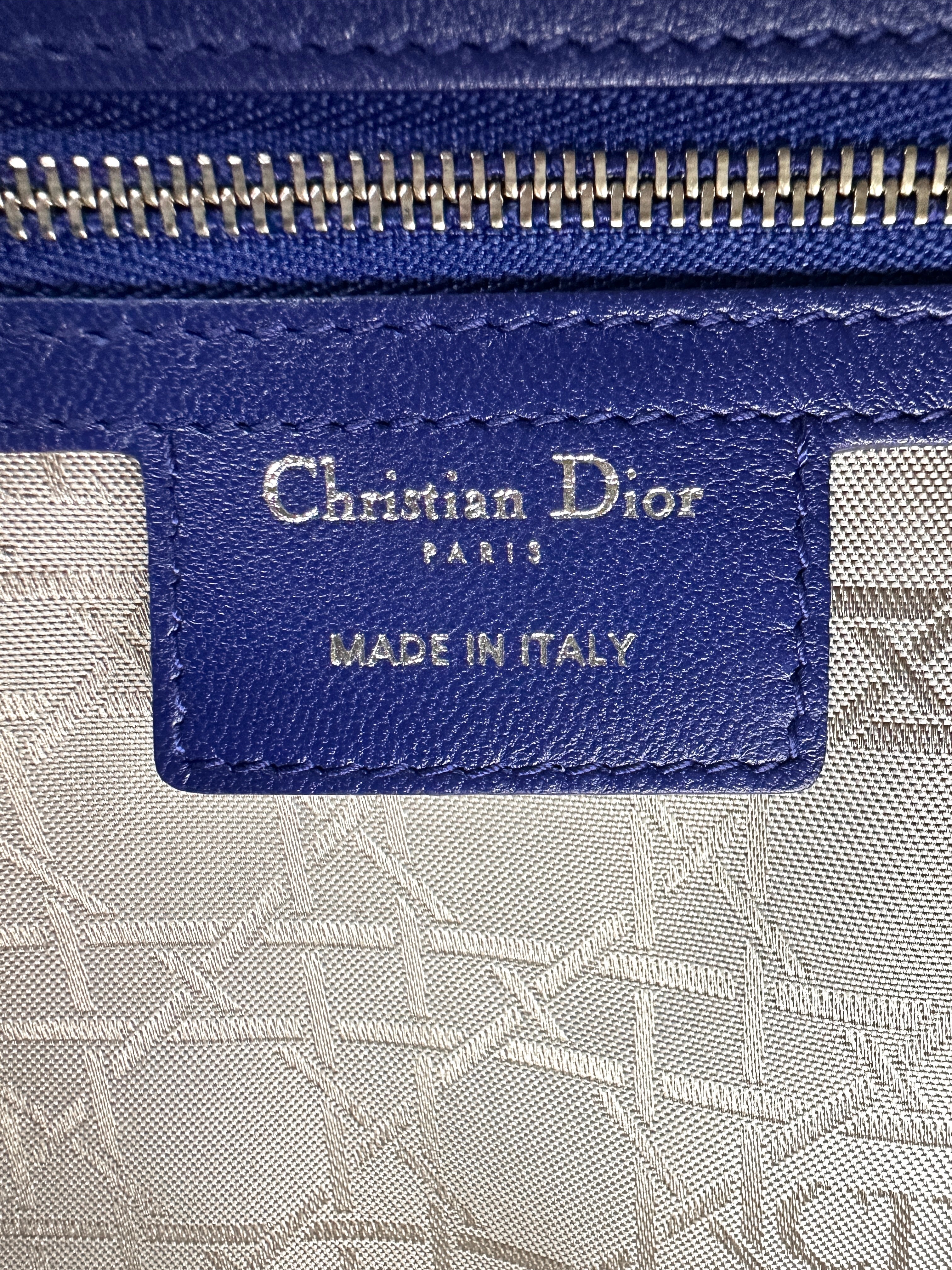 Christian Dior Lady Dior Blue Cannage Leather Handle Bag With Silver Charms DR731