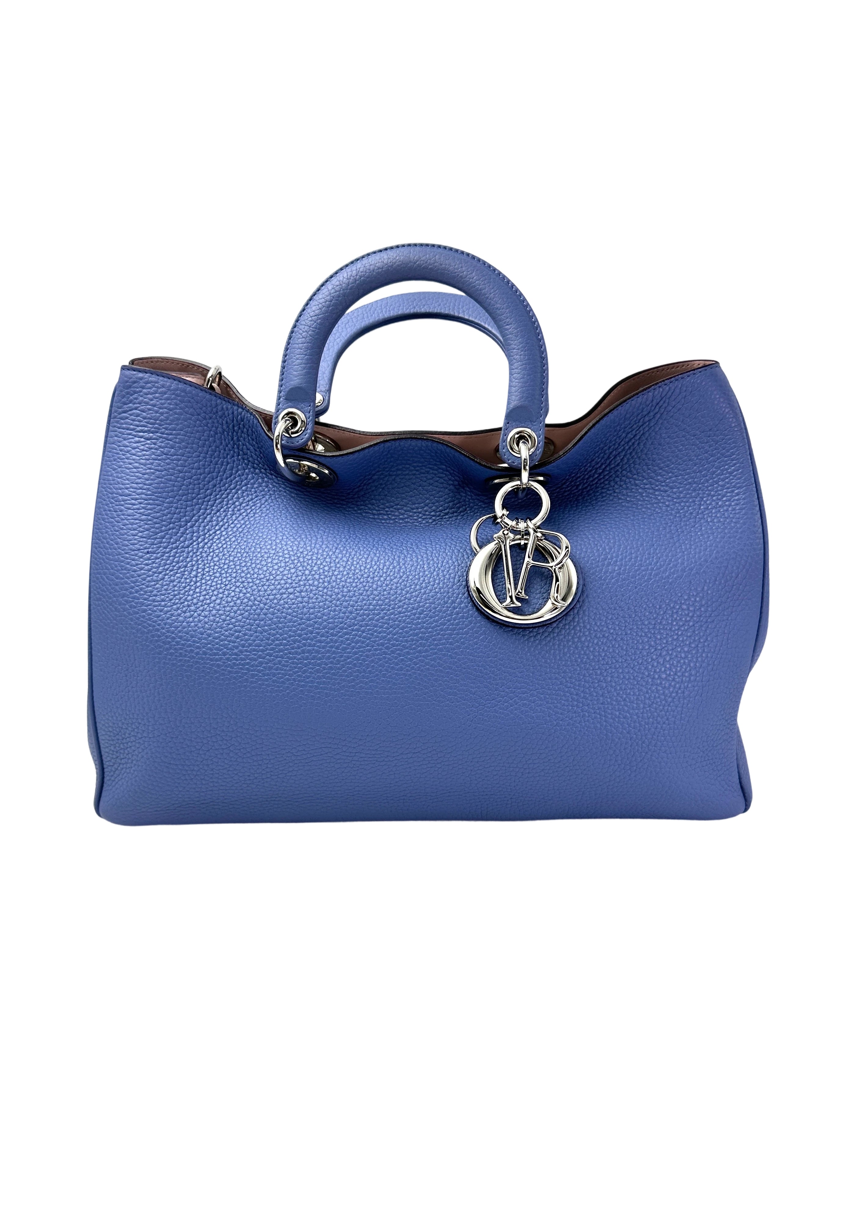 Christian Dior Diorissimo Blue Leather Large Size Top Handle Bag With Pouch DR732