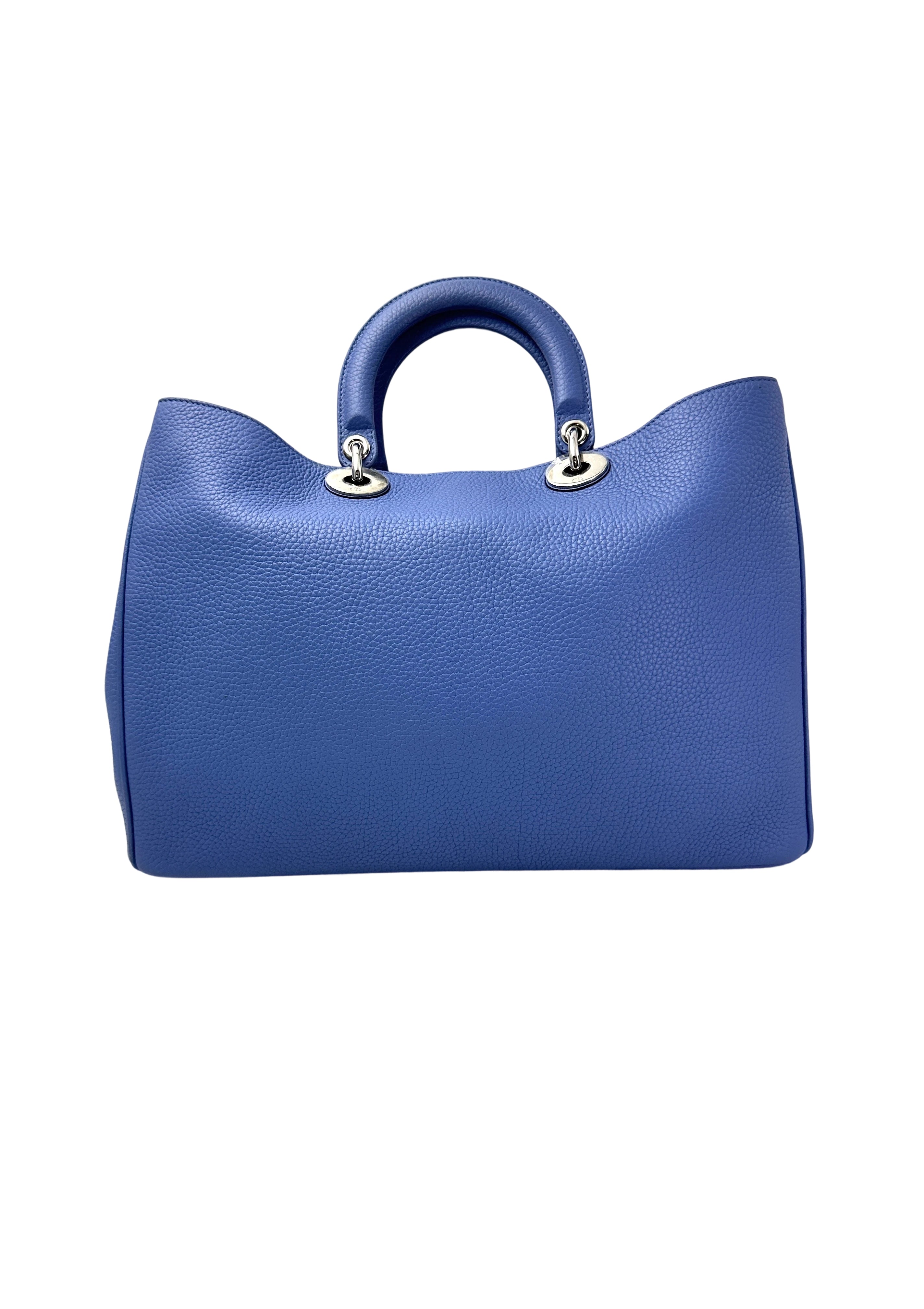 Christian Dior Diorissimo Blue Leather Large Size Top Handle Bag With Pouch DR732