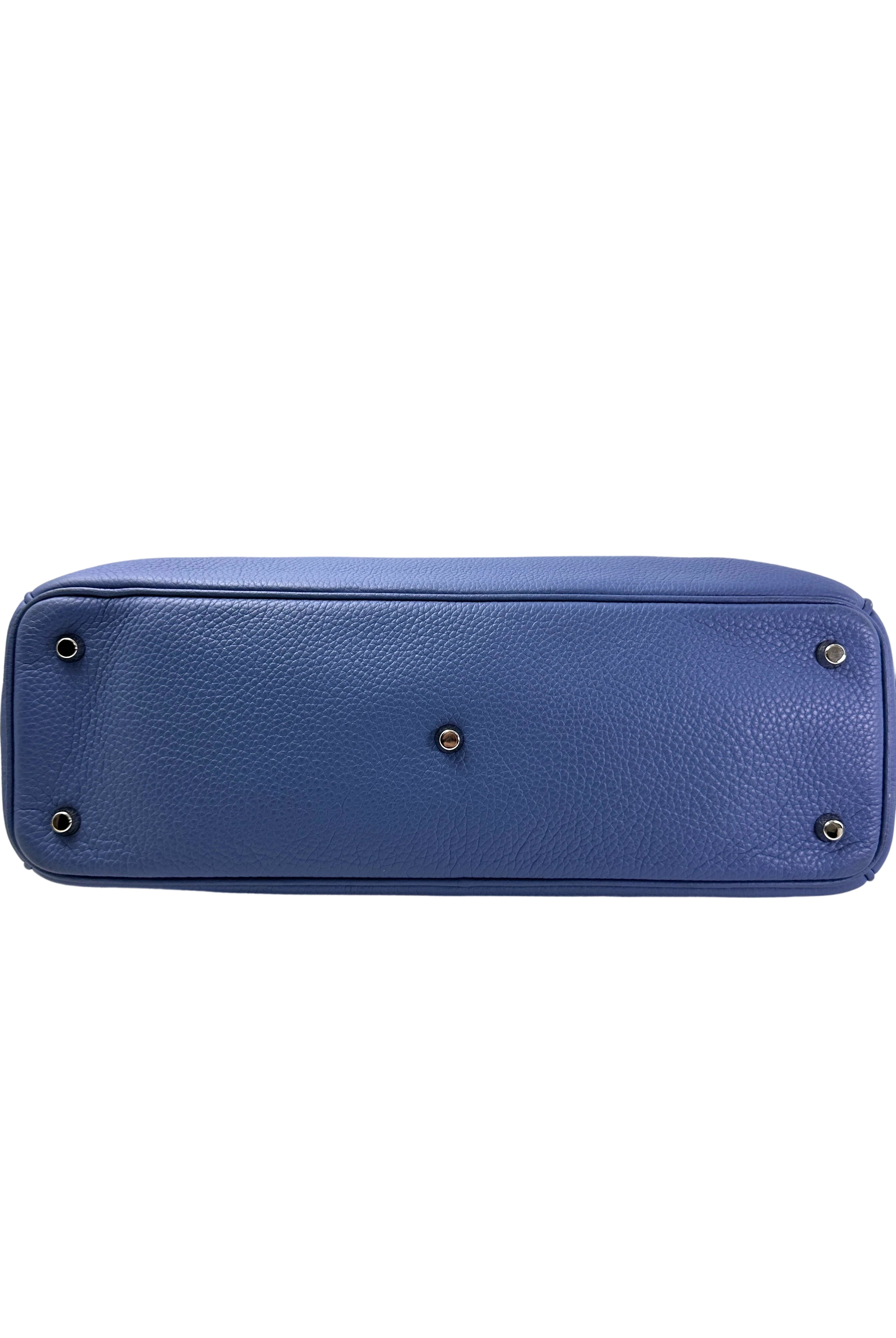 Christian Dior Diorissimo Blue Leather Large Size Top Handle Bag With Pouch DR732