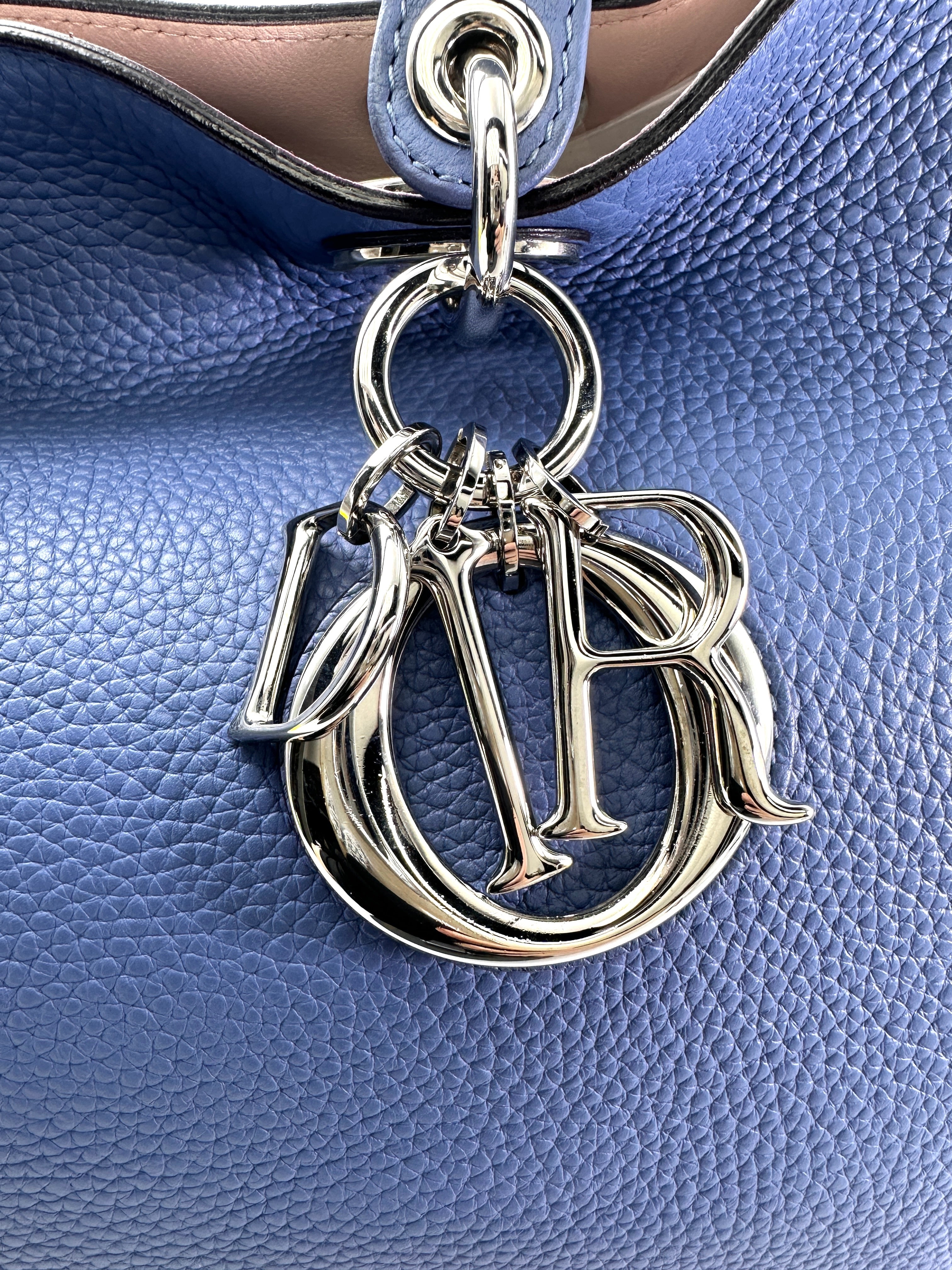 Christian Dior Diorissimo Blue Leather Large Size Top Handle Bag With Pouch DR732