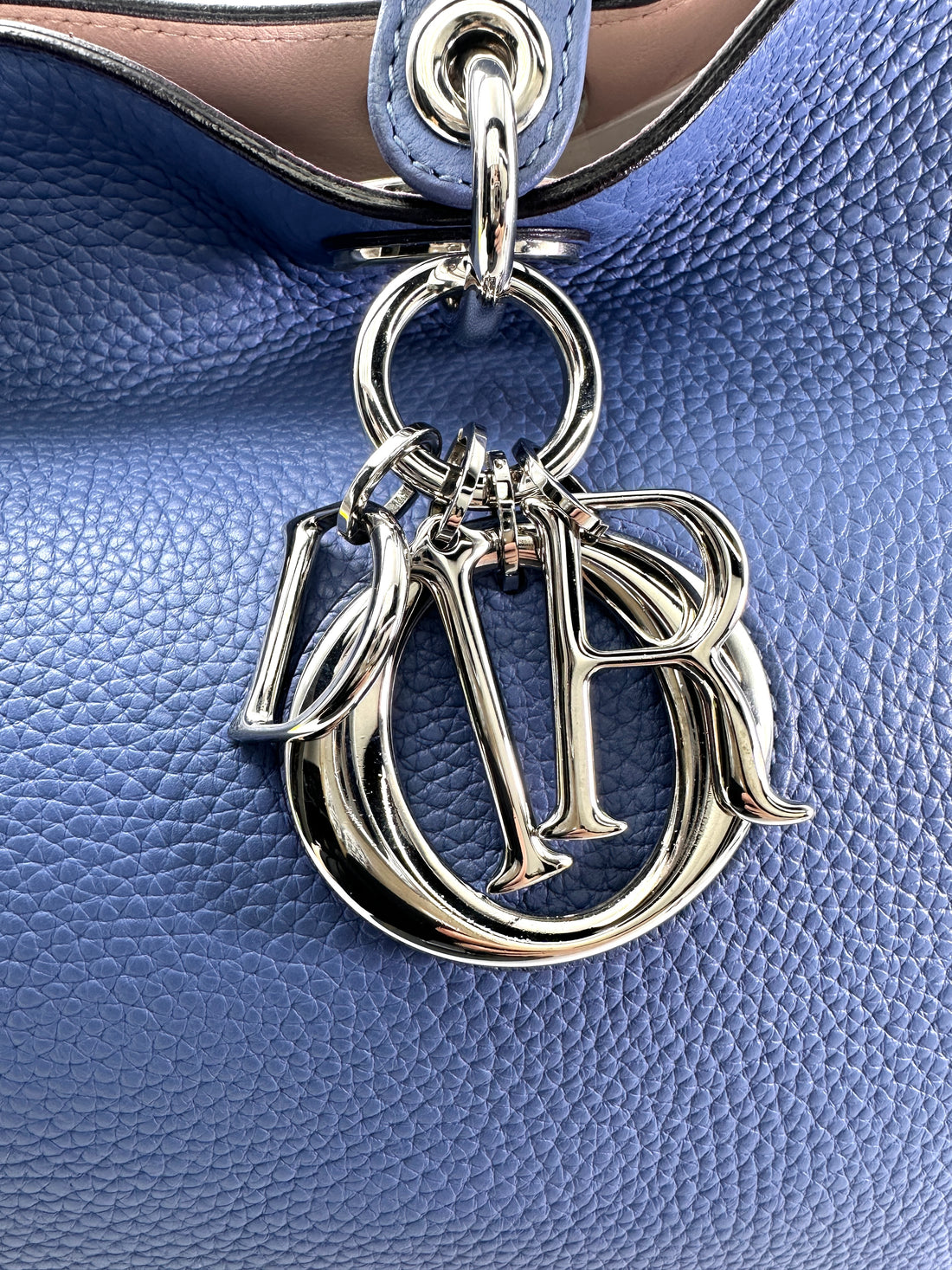 Christian Dior Diorissimo Blue Leather Large Size Top Handle Bag With Pouch DR732