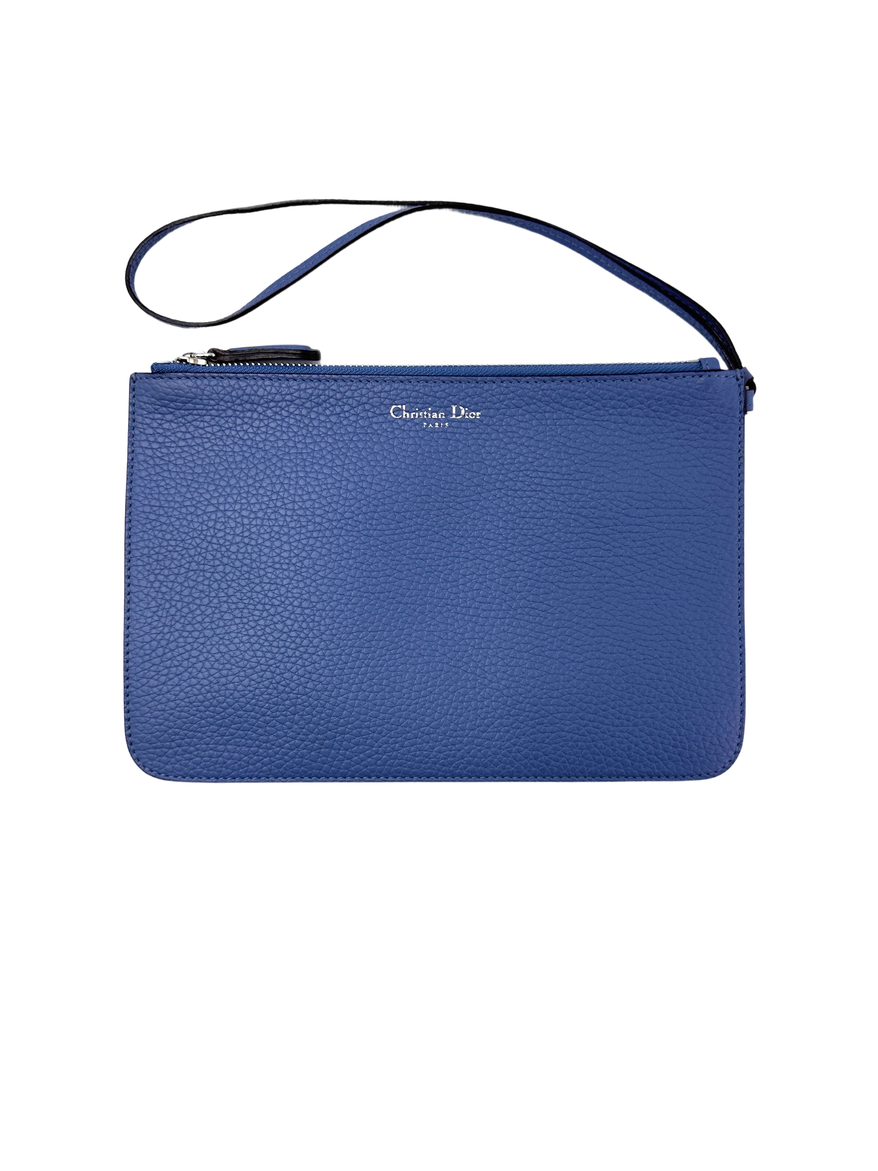 Christian Dior Diorissimo Blue Leather Large Size Top Handle Bag With Pouch DR732