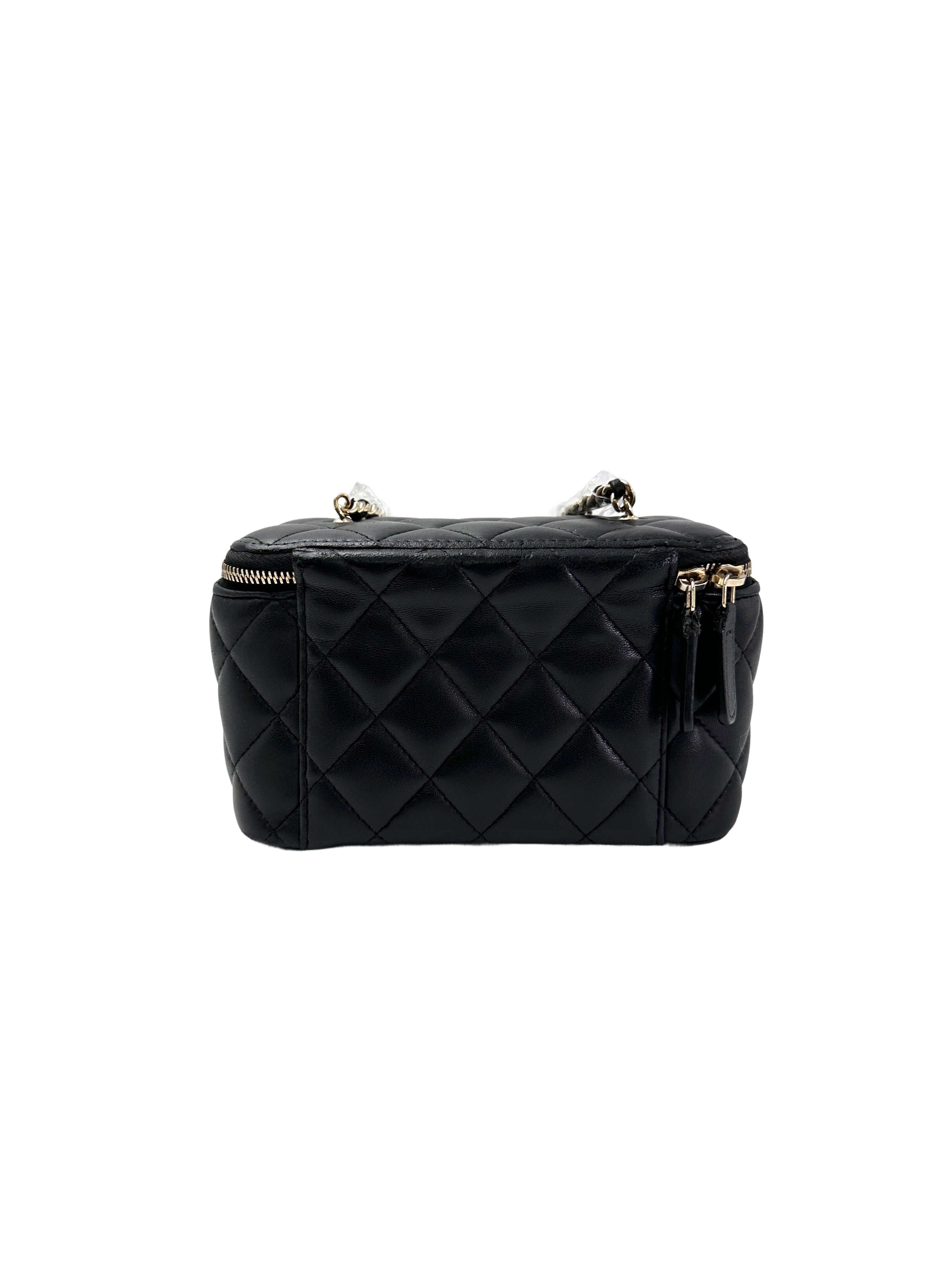 Chanel Black Quilted Lambskin Vanity Case With Gold Buckle(X8***1E) CC1960