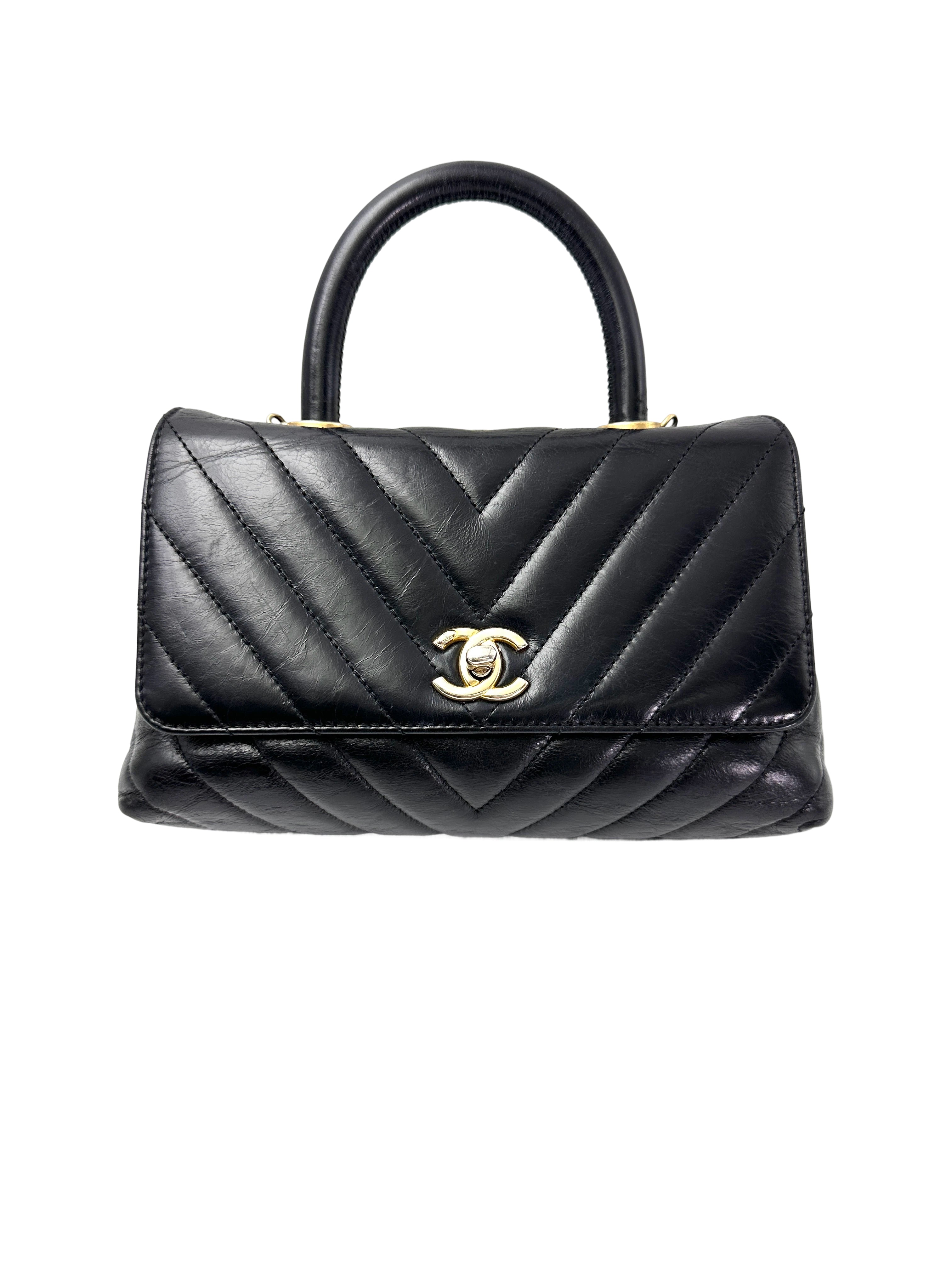 Chanel CoCo Handle Black Chevron Quilted Leather Shoulder Bag(23***80) CC1961