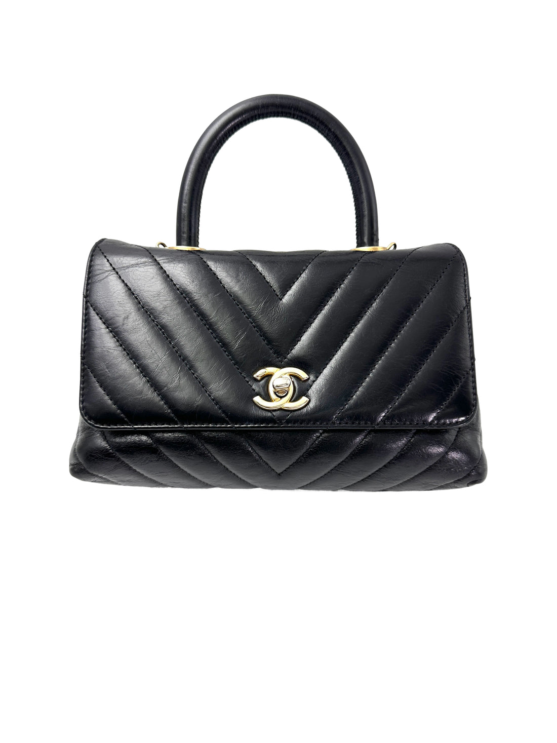 Chanel CoCo Handle Black Chevron Quilted Leather Shoulder Bag(23***80) CC1961
