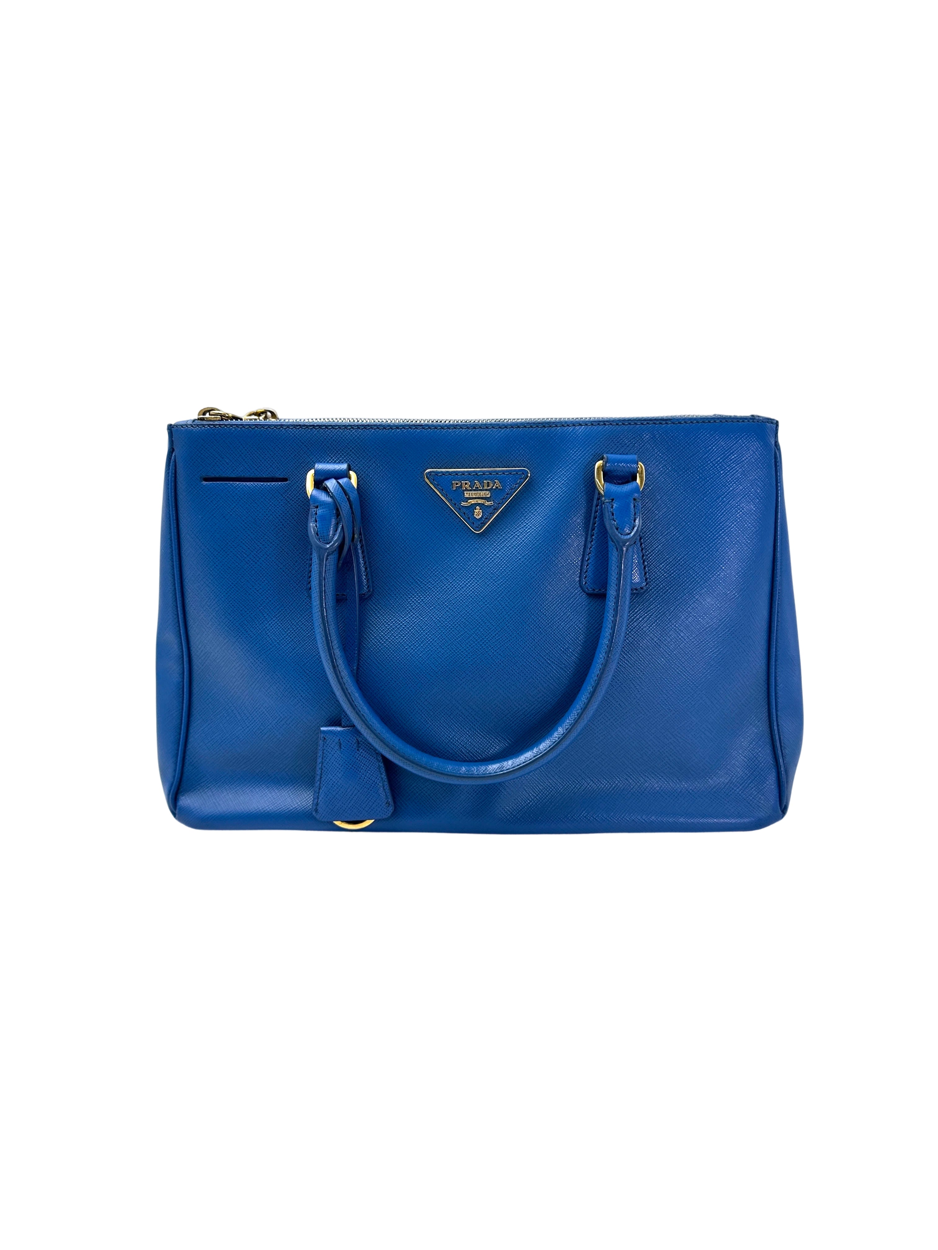 Prada Galleria Blue Saffiano Leather Handle Bag PR341