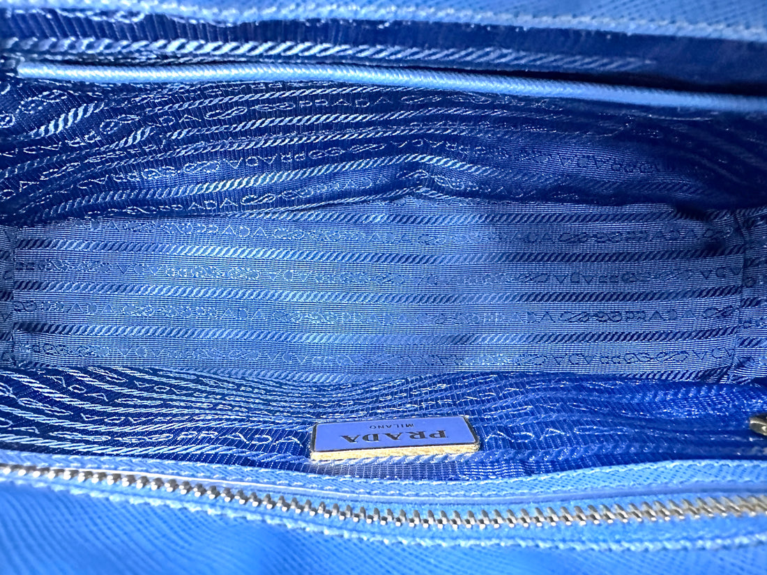 Prada Galleria Blue Saffiano Leather Handle Bag PR341