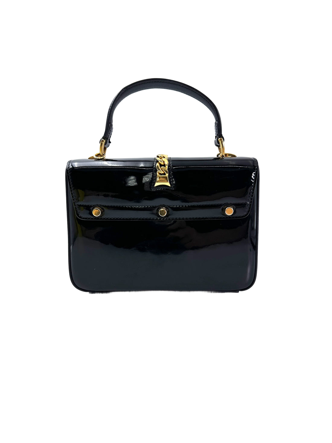 Gucci Sylvie 1969 Black Patent Leather Handle Bag GG988