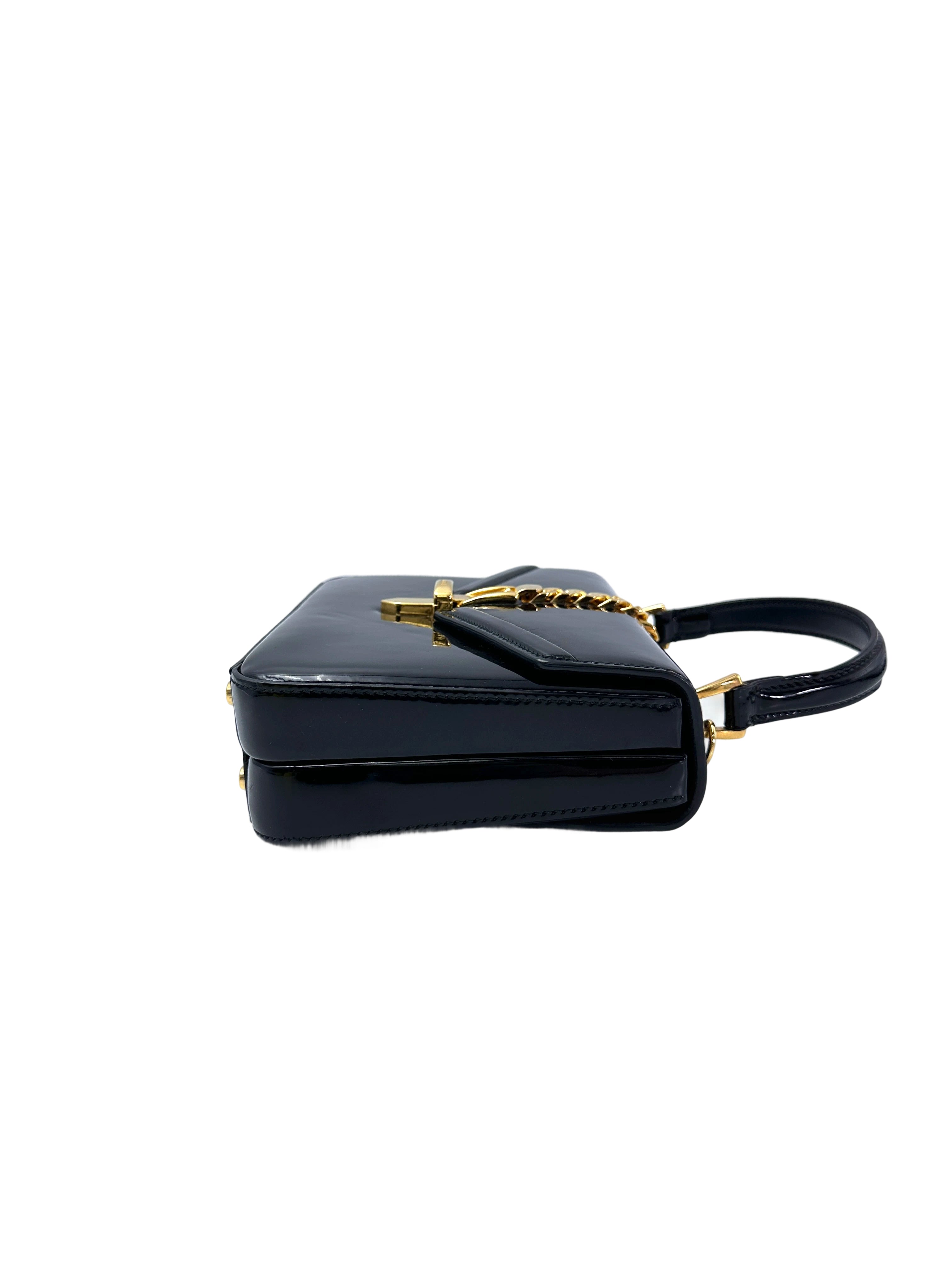 Gucci Sylvie 1969 Black Patent Leather Handle Bag GG988