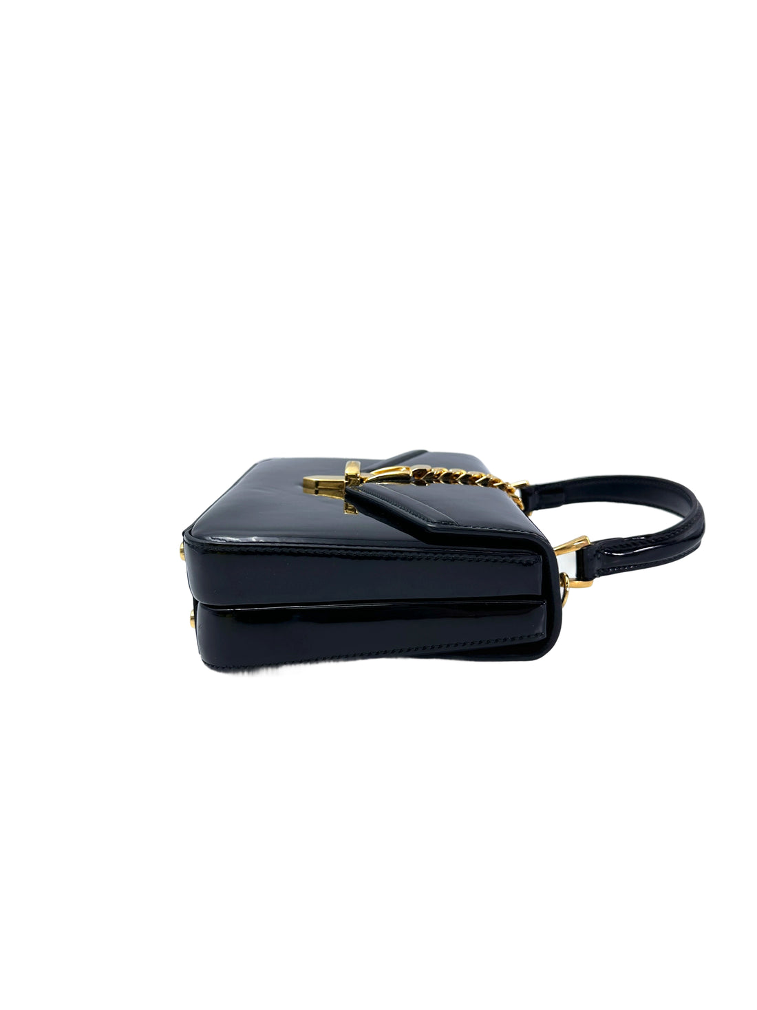Gucci Sylvie 1969 Black Patent Leather Handle Bag GG988
