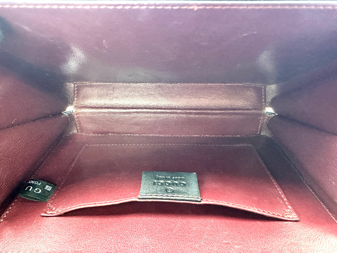 Gucci Sylvie 1969 Black Patent Leather Handle Bag GG988