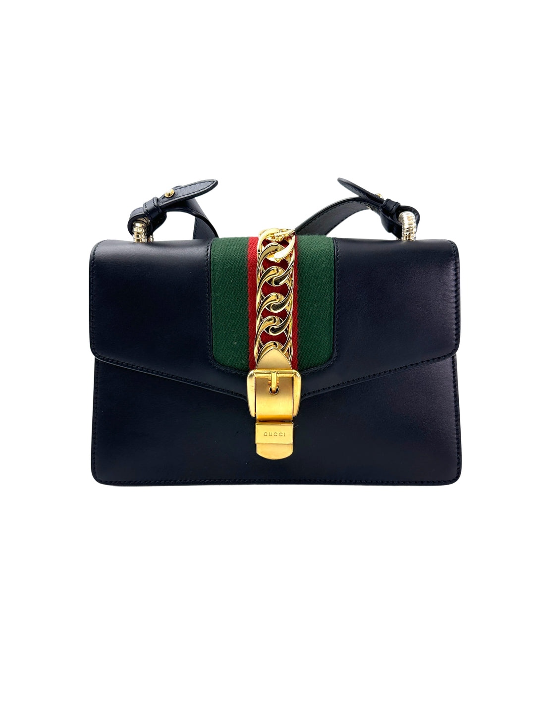 Gucci Sylvie Black Leather Medium Size Shoulder Bag GG1167