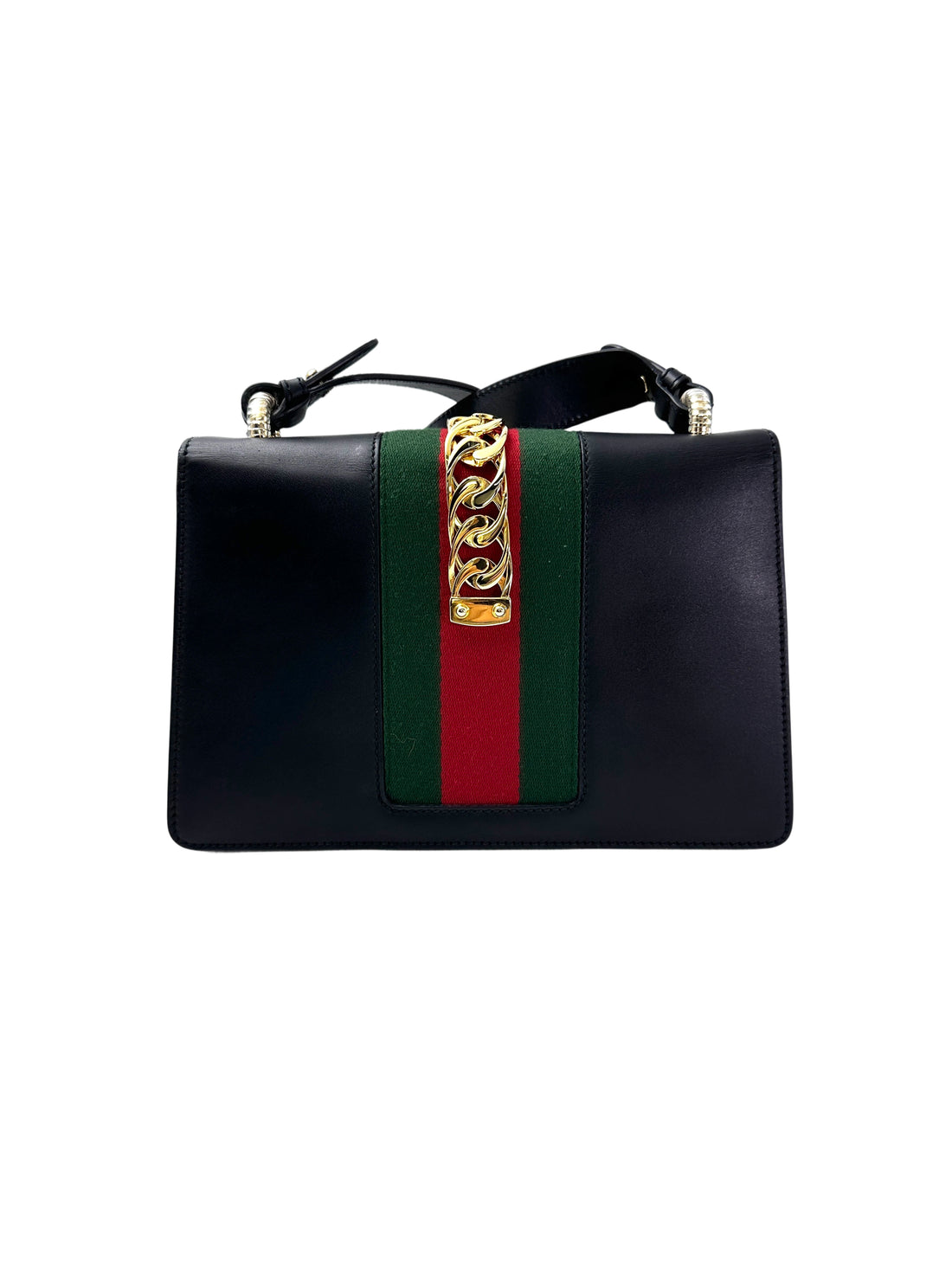 Gucci Sylvie Black Leather Medium Size Shoulder Bag GG1001