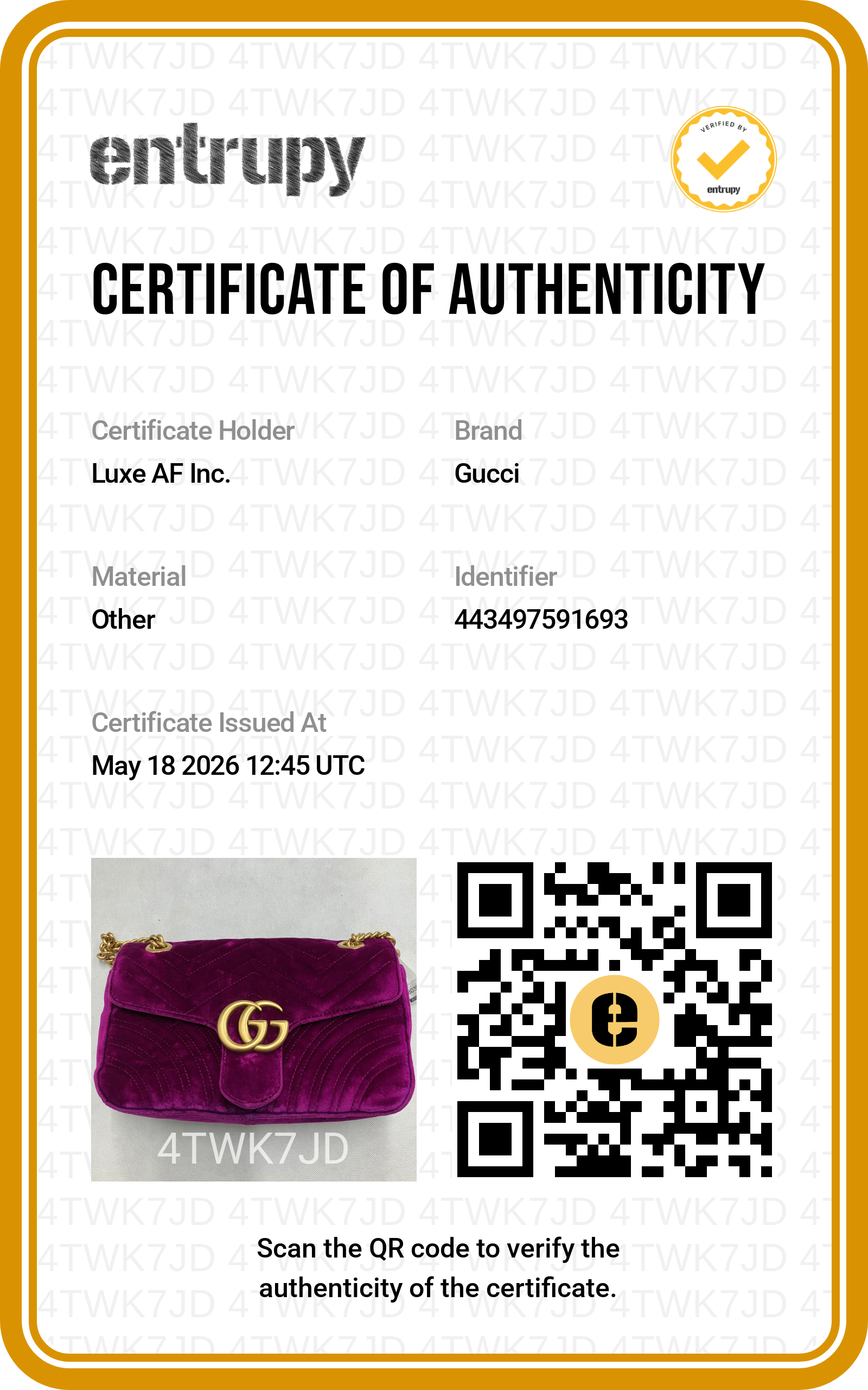 Gucci GG Marmont Purple Velvet Shoulder Bag GG995