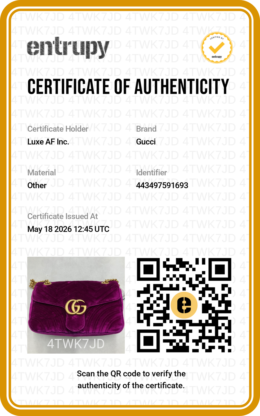 Gucci GG Marmont Purple Velvet Shoulder Bag GG995