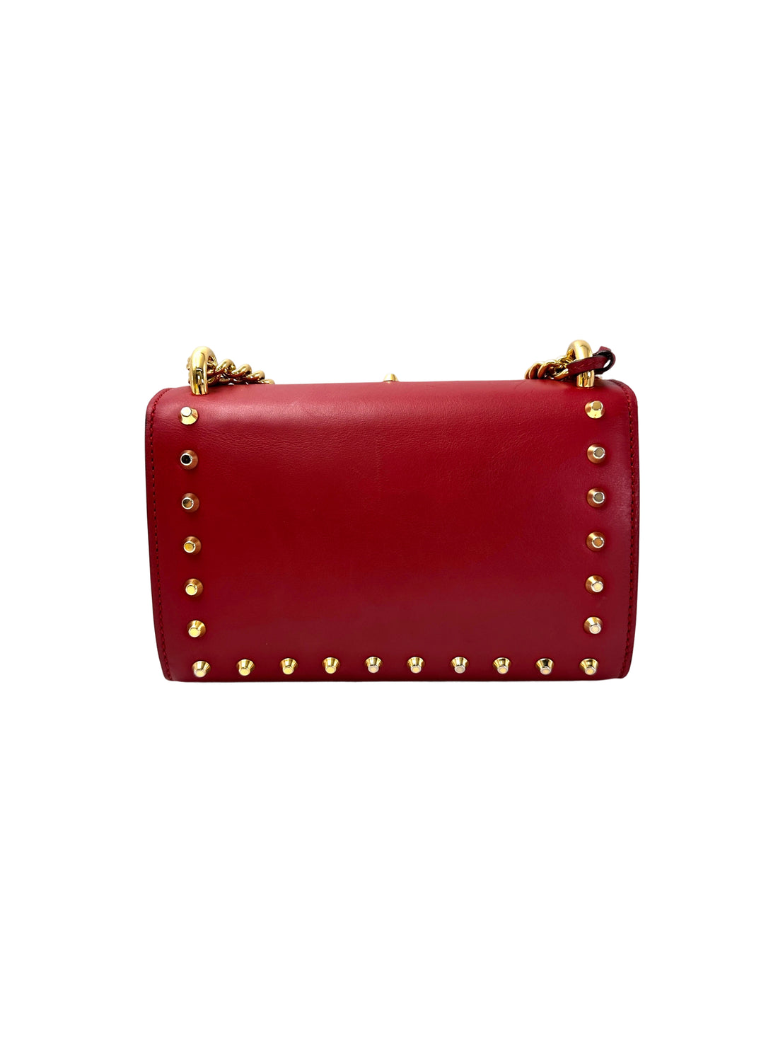 Gucci Padlock Red Pearl Studded Leather Chain Bag With Gold Hardware GG989
