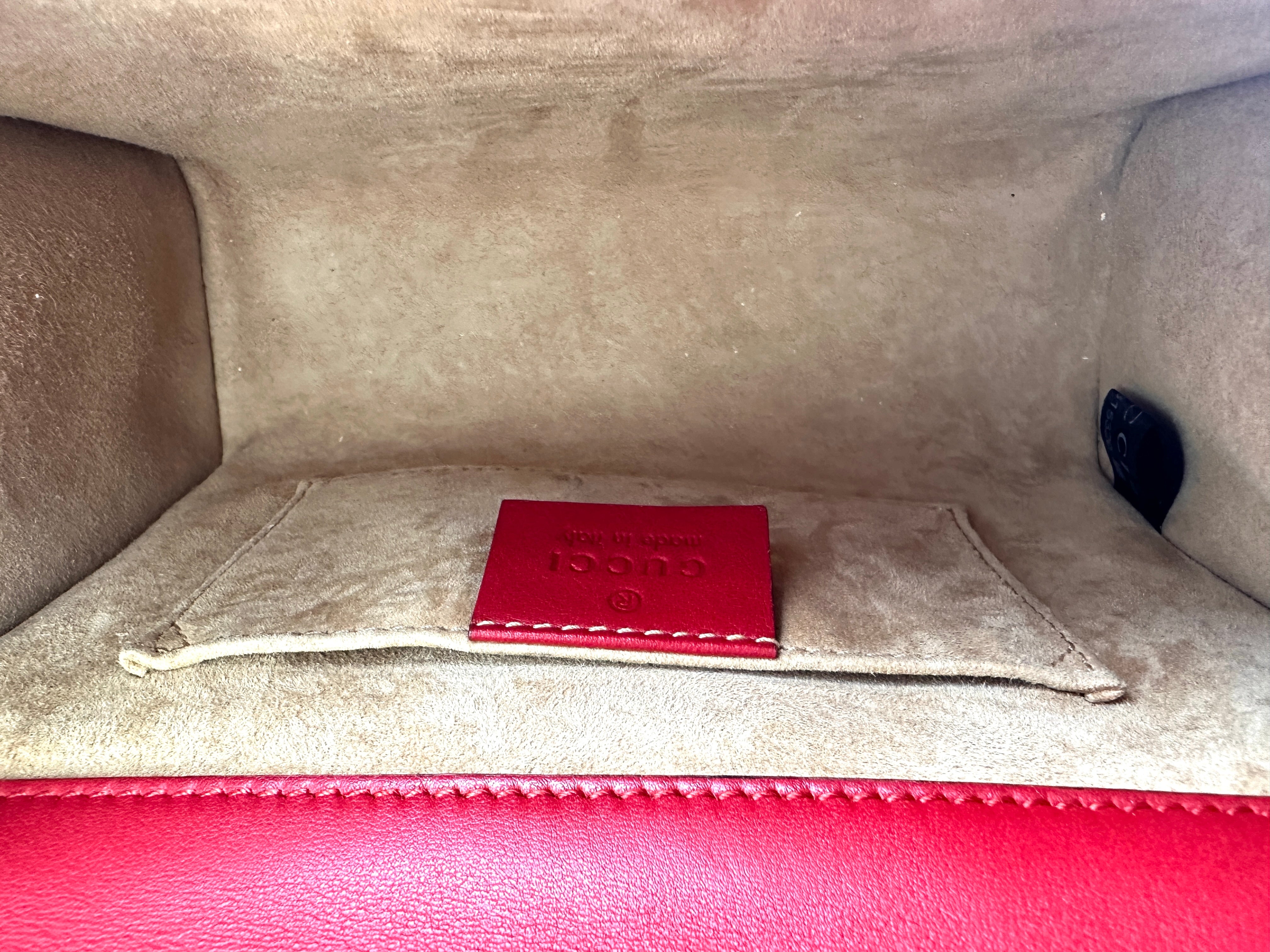 Gucci Padlock Red Pearl Studded Leather Chain Bag With Gold Hardware GG989