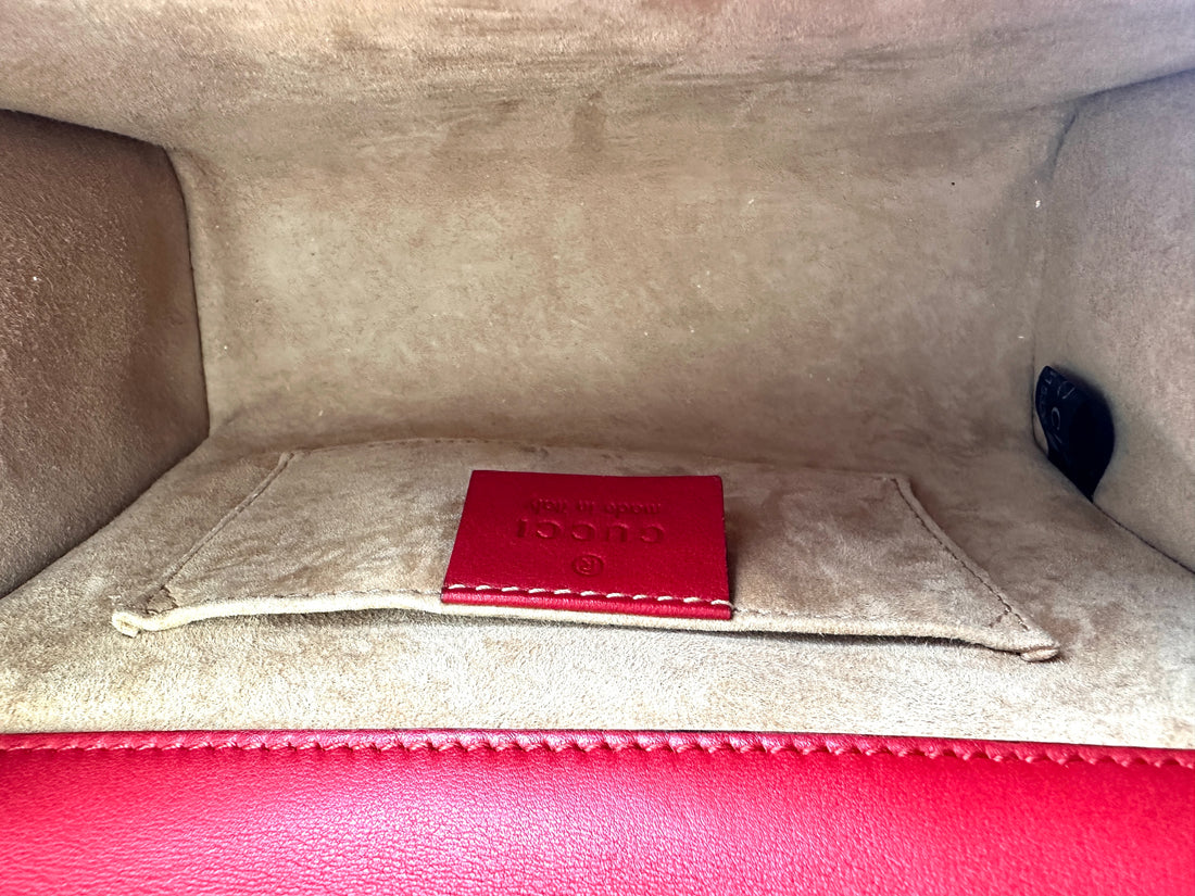 Gucci Padlock Red Pearl Studded Leather Chain Bag With Gold Hardware GG989