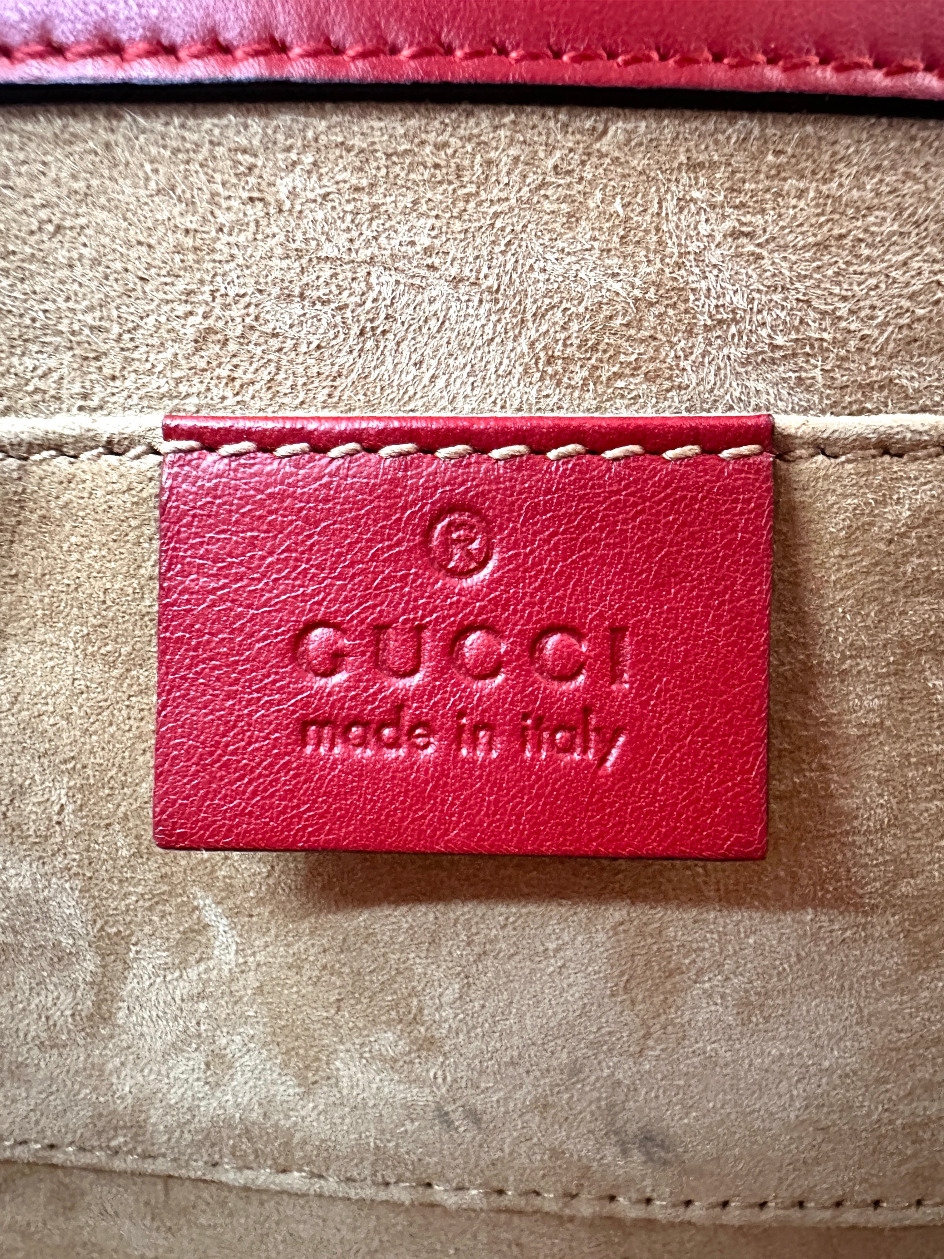 Gucci Padlock Red Pearl Studded Leather Chain Bag With Gold Hardware GG989