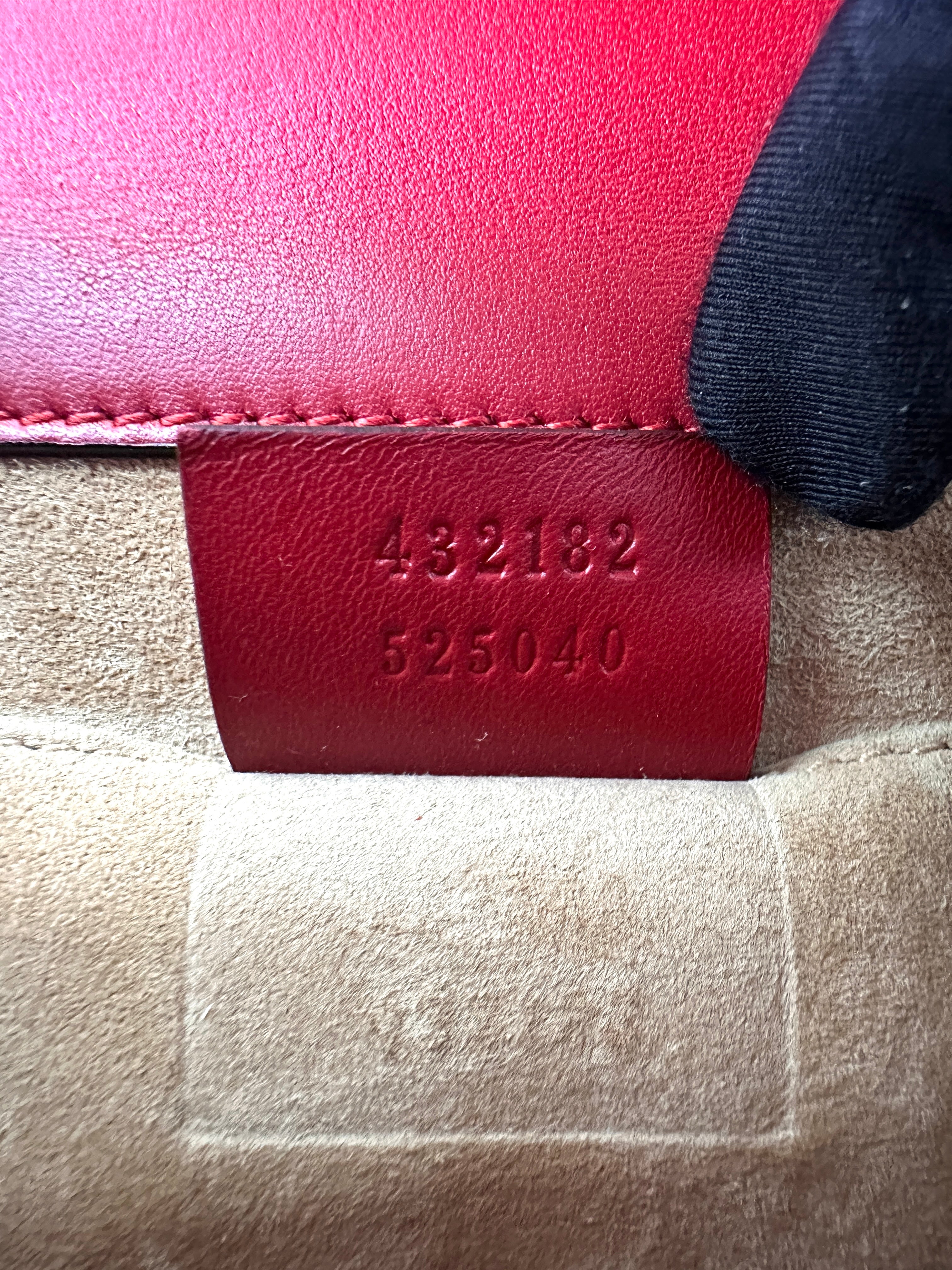 Gucci Padlock Red Pearl Studded Leather Chain Bag With Gold Hardware GG989