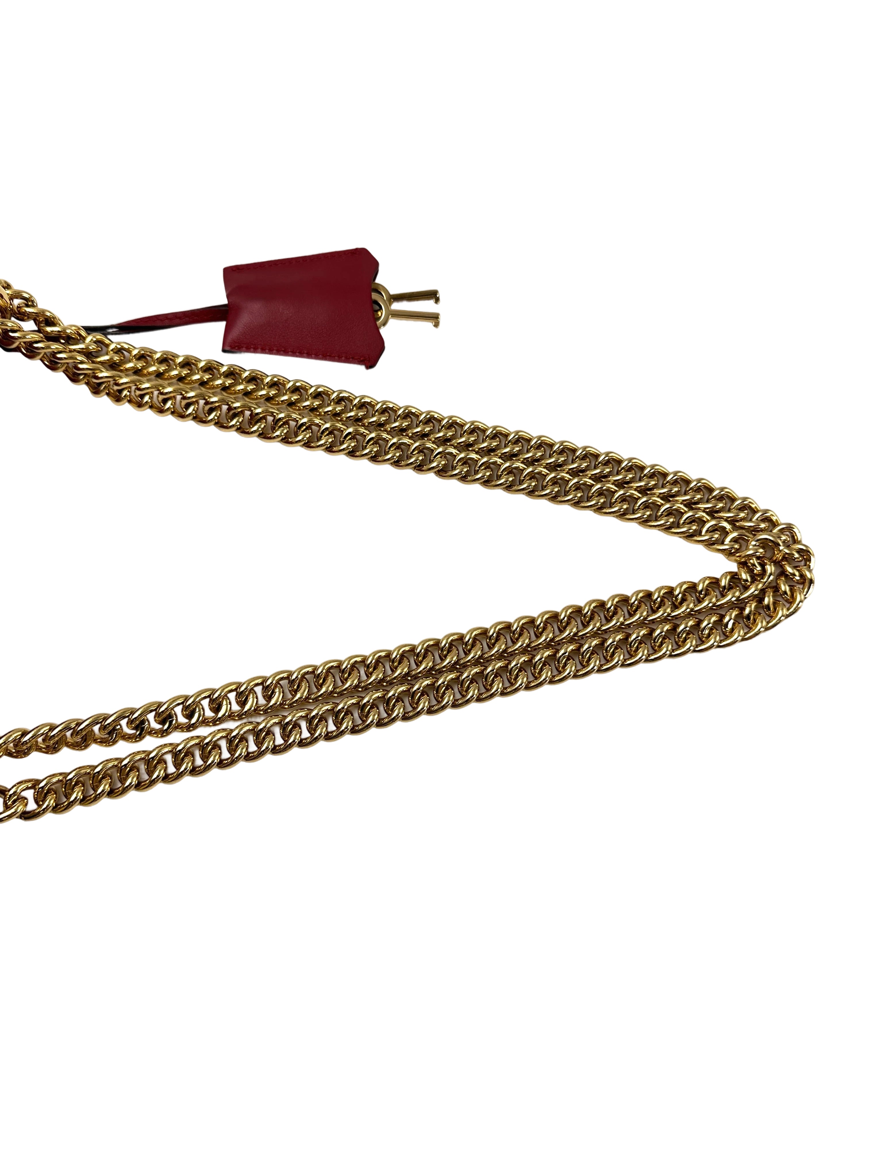 Gucci Padlock Red Pearl Studded Leather Chain Bag With Gold Hardware GG989