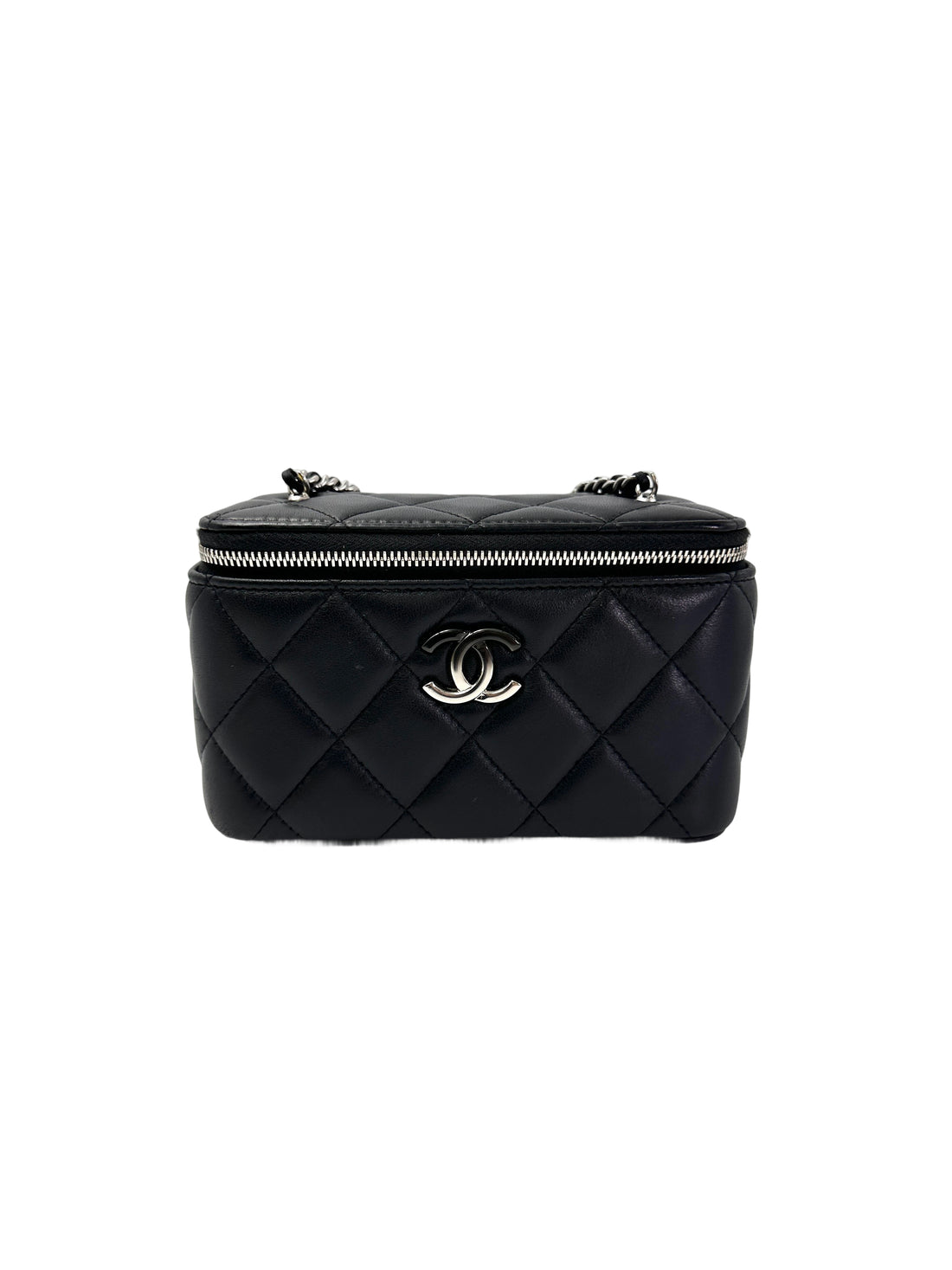 Chanel Black Quilted Lambskin Vanity Case With Silver Buckle(NT***60) CC1965
