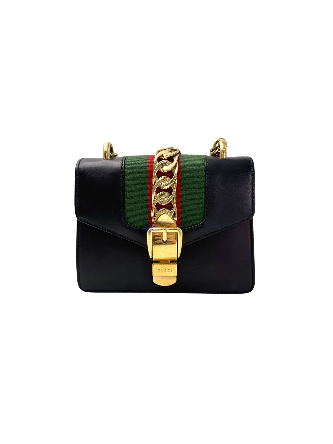 Gucci Sylvie Black Leather Small Size Shoulder Bag GG990