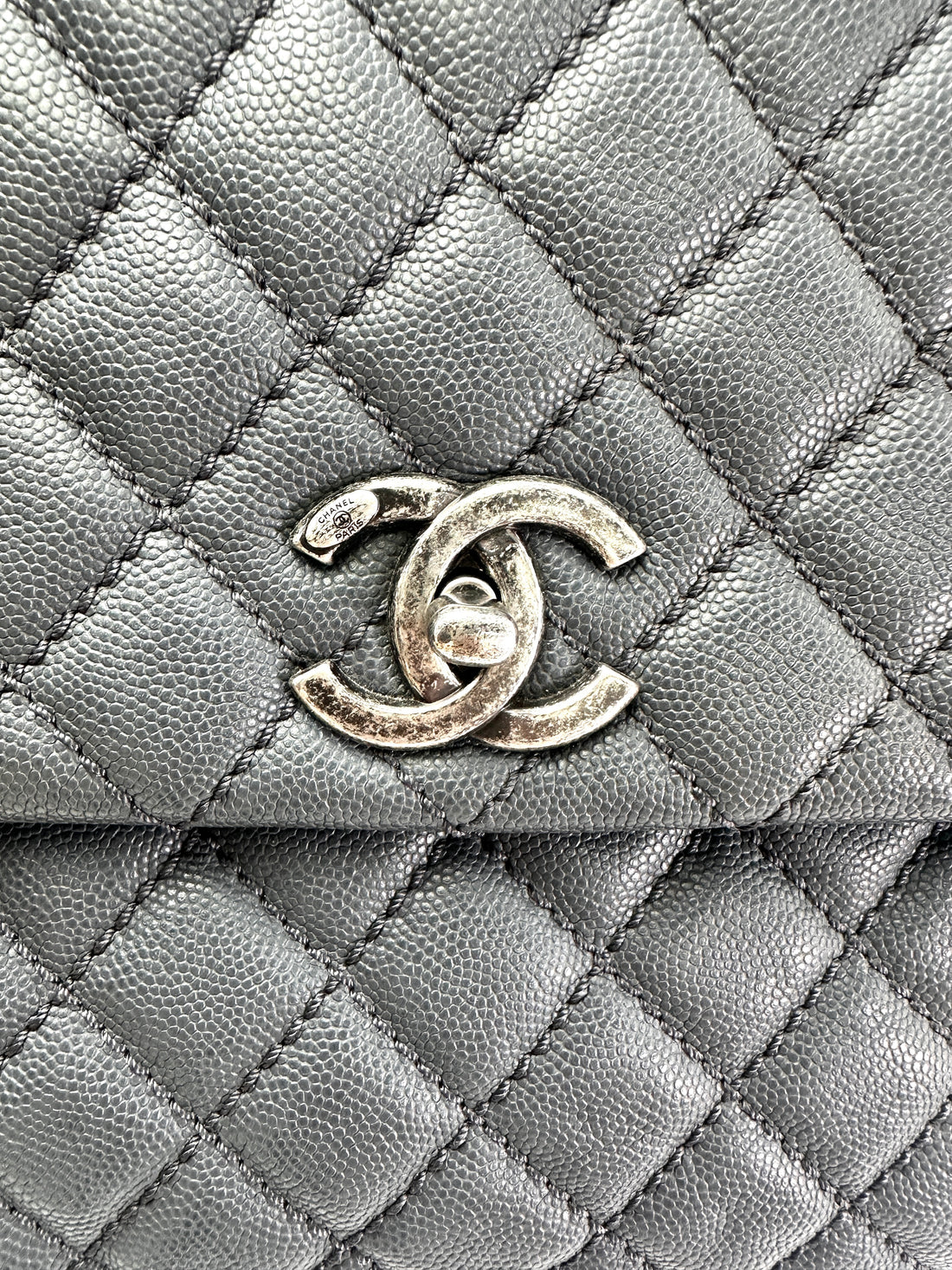 Chanel CoCo Handle Grey Quilted Calfksin Large Size Shoulder Bag(21***50) CC1968