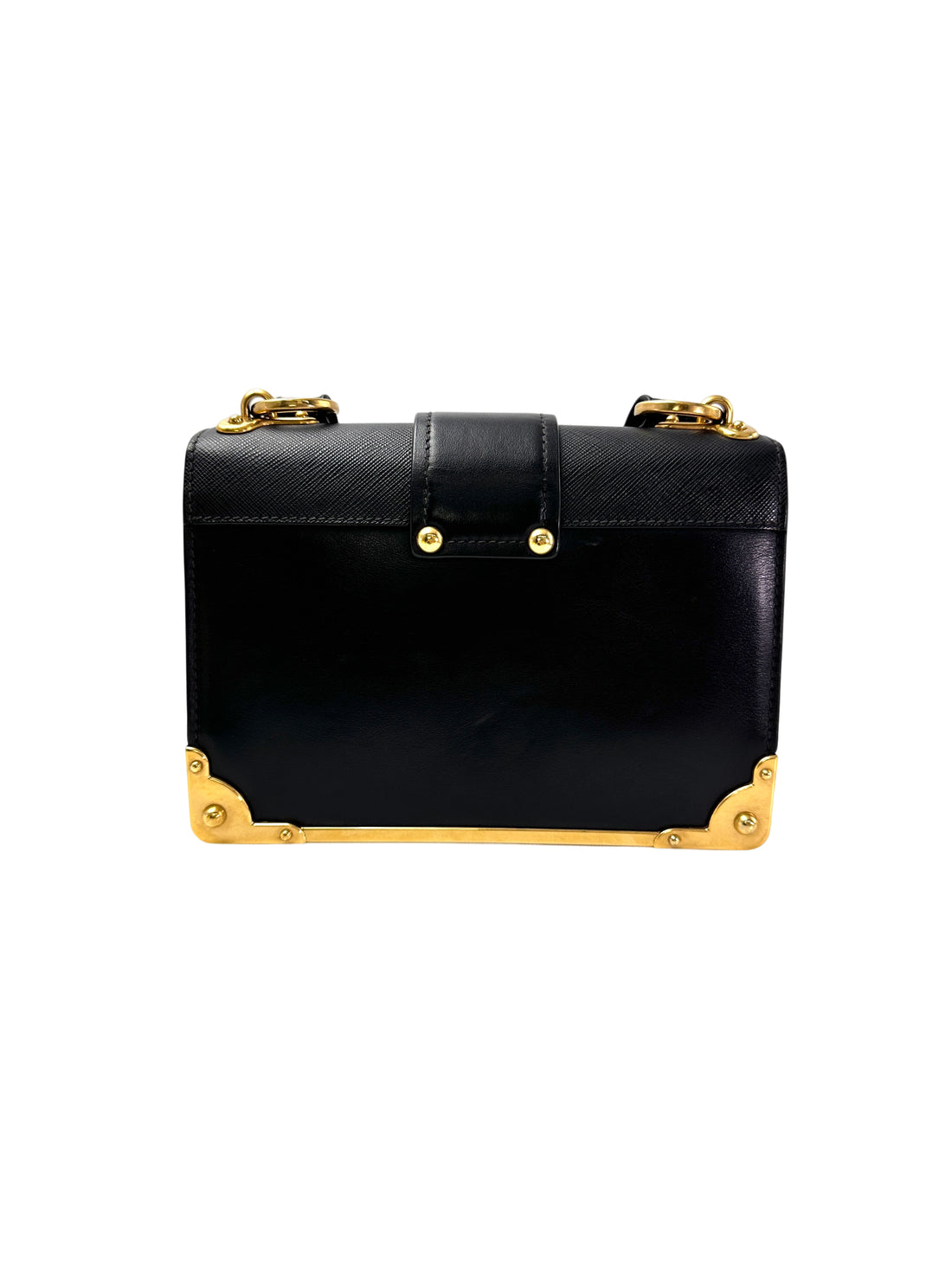 Prada Cahier Black Saffiano Leather Small Size Shoulder Bag With Gold Hardware PR338