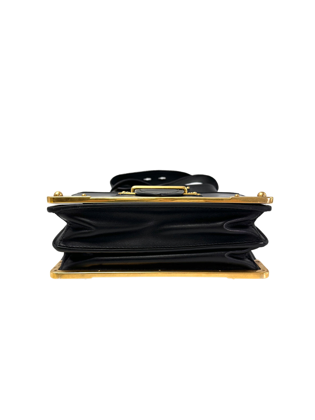 Prada Cahier Black Saffiano Leather Small Size Shoulder Bag With Gold Hardware PR338