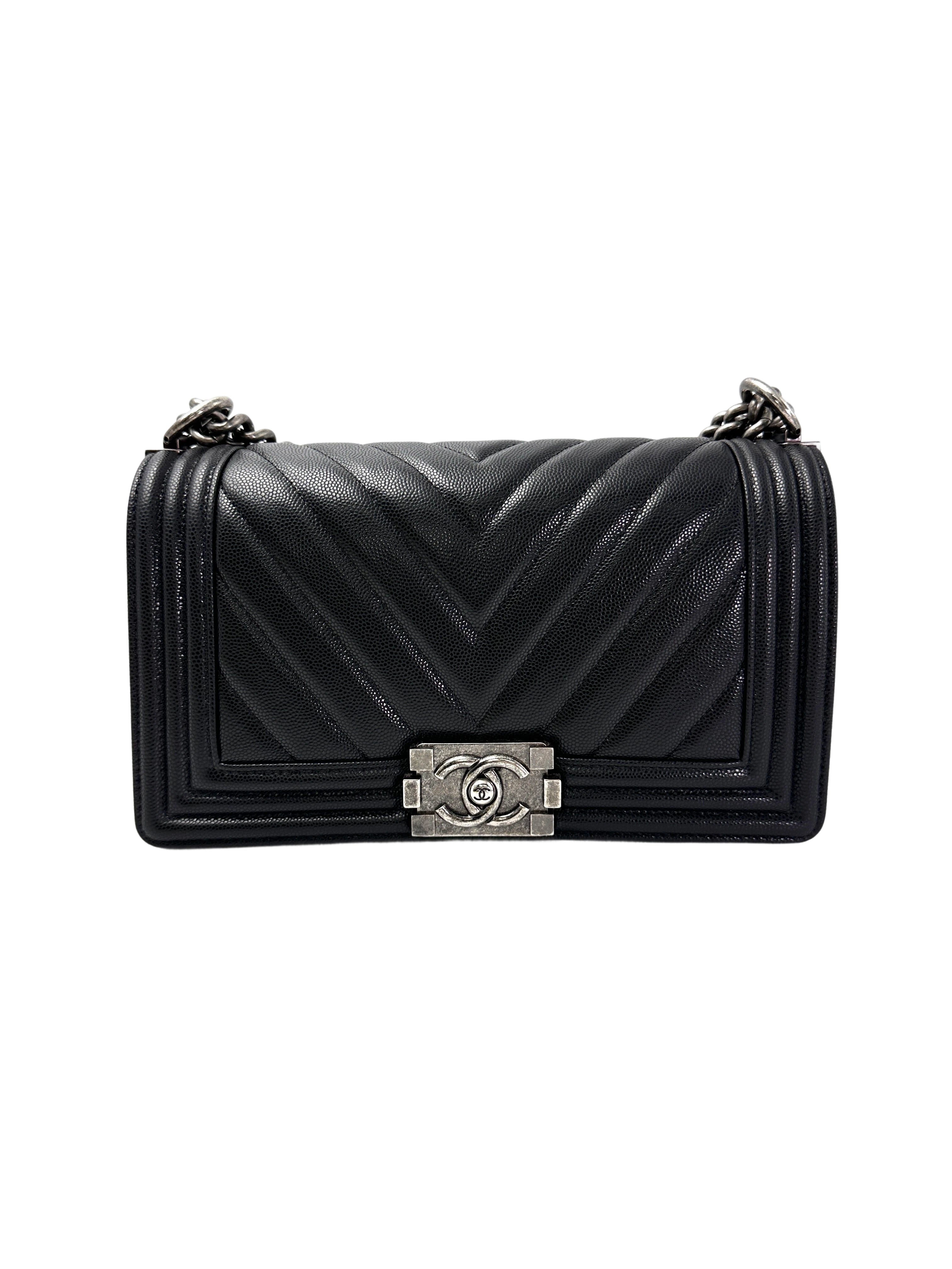 Chanel LeBoy Black Chevron Quilted Leather Flap Bag With Silver Buckle(23***91) CC1966