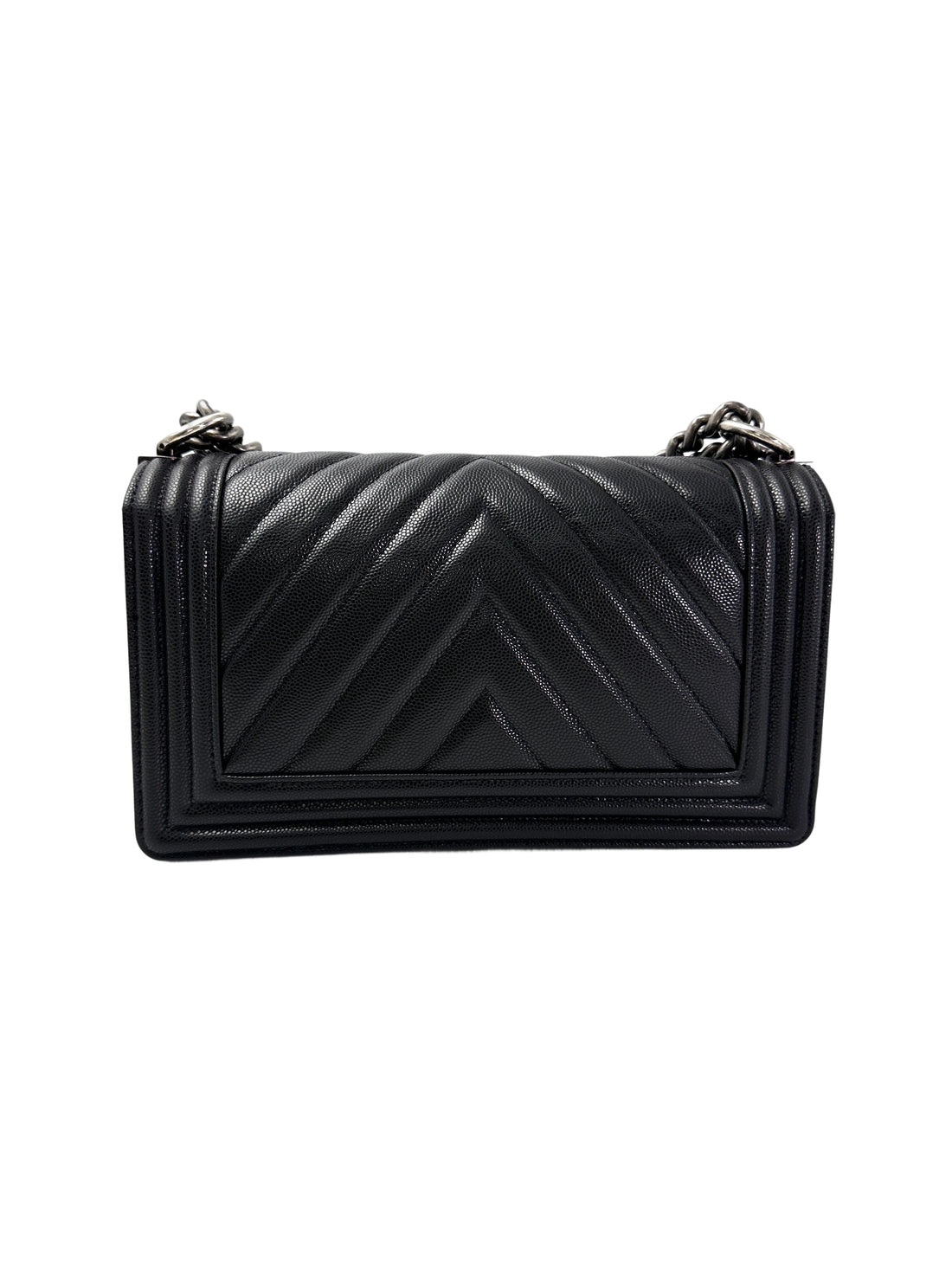 Chanel LeBoy Black Chevron Quilted Leather Flap Bag With Silver Buckle(23***91) CC1966